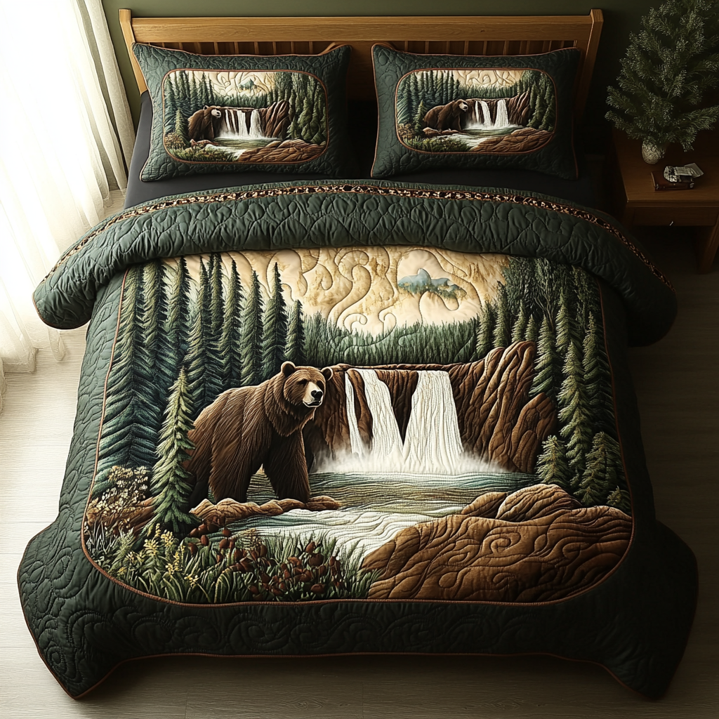 Yellowstone Waterfall Bear Quilted Bedding Set Duvet Cover Bedspread Good Gifts For Teens Yellowstone Waterfall Bear Quilted Bedding Set Duvet Cover Bedspread Good Gifts For Teens