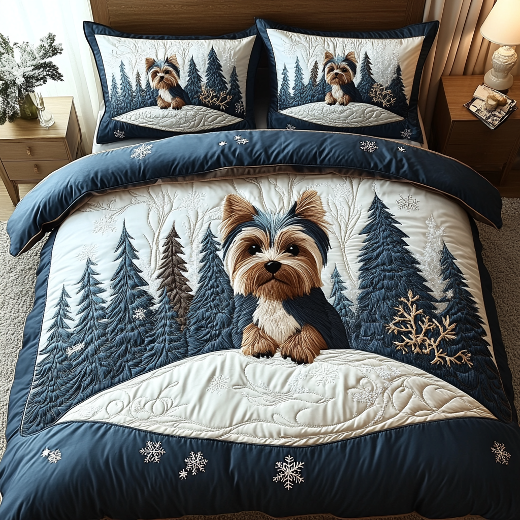 Yorkie Charm Quilted Bedding Set Duvet Cover Bed Sheet Set Yorkshire Terrier Presents