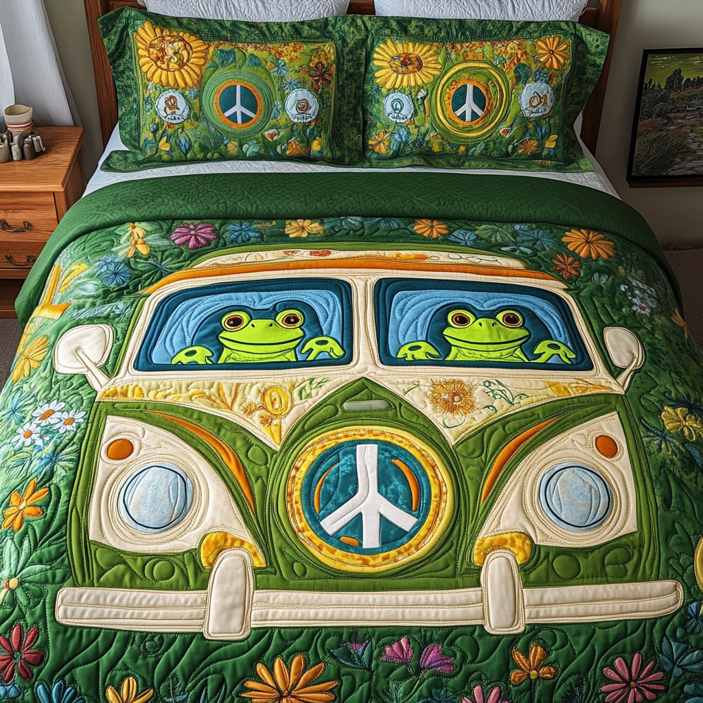 Zen Cruise Quilted Bedding Set Duvet Cover Bed Sheet Set Frog Gifts For Hippy Mom