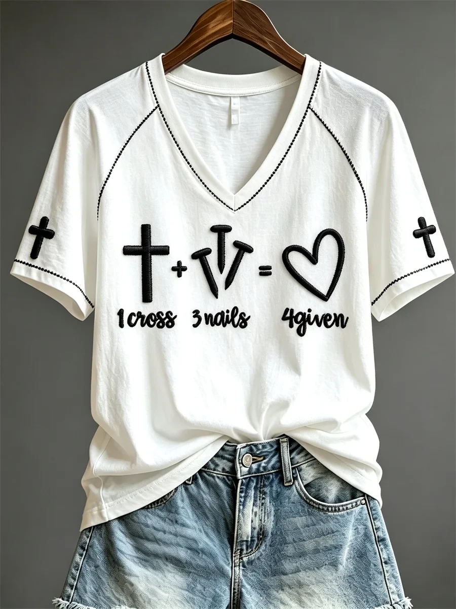 1 Cross 3 Nails And 4 Given V-Neck Shirt Funny Christian Apparel Gifts For Besties - Kdjoy