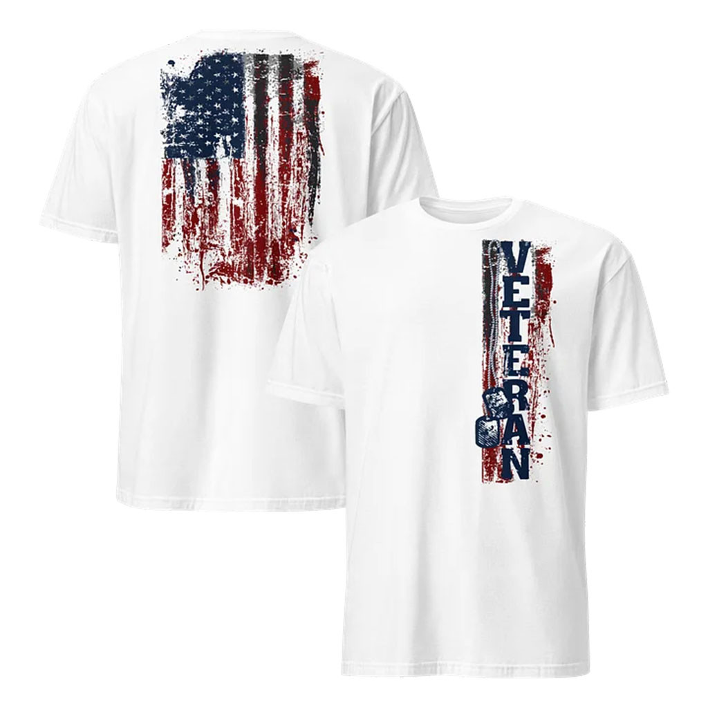 1 Nation Design Merch 2026 Battleworn Veteran T-Shirt White USA Flag Shirt Patriotic Gifts - Kdjoy