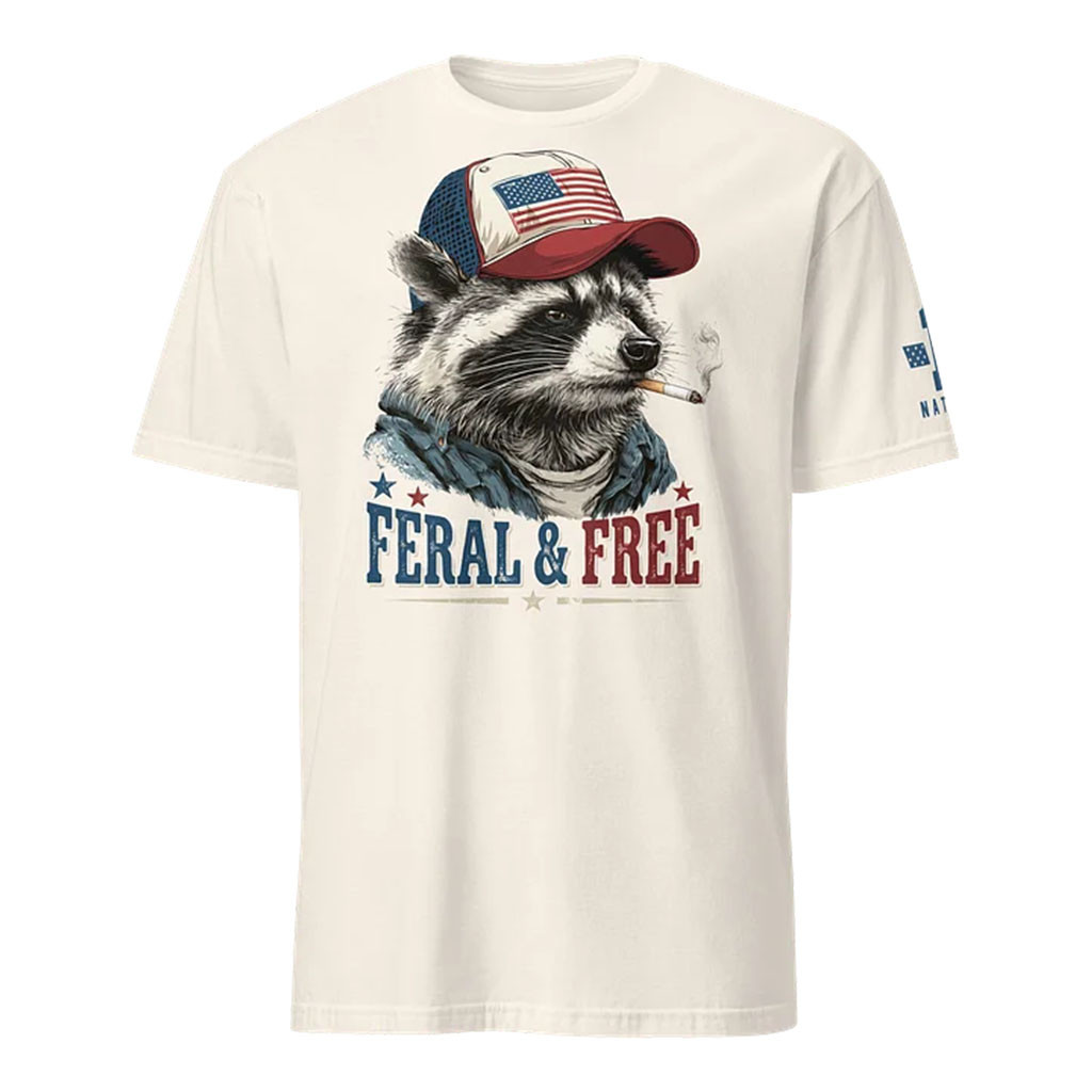 1 Nation Design Merch 2026 Feral And Free T-Shirt Raccoon Shirt Humorous Gift For Patriots - Kdjoy 1 Nation Design Merch 2026 Feral And Free T-Shirt Raccoon Shirt Humorous Gift For Patriots - Kdjoy