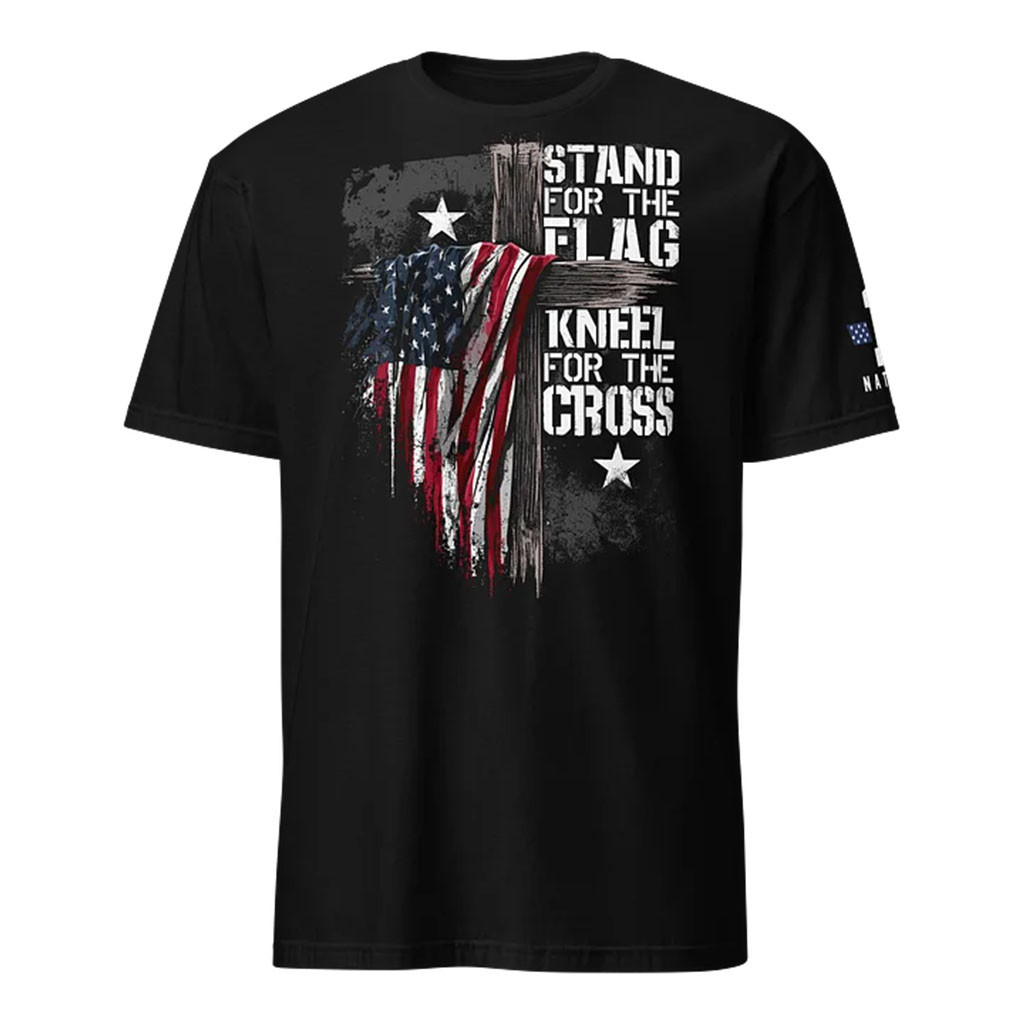 1 Nation Design Merch 2026 Stand For The Flag Kneel For The Cross T-Shirt Gift For Christian - Kdjoy