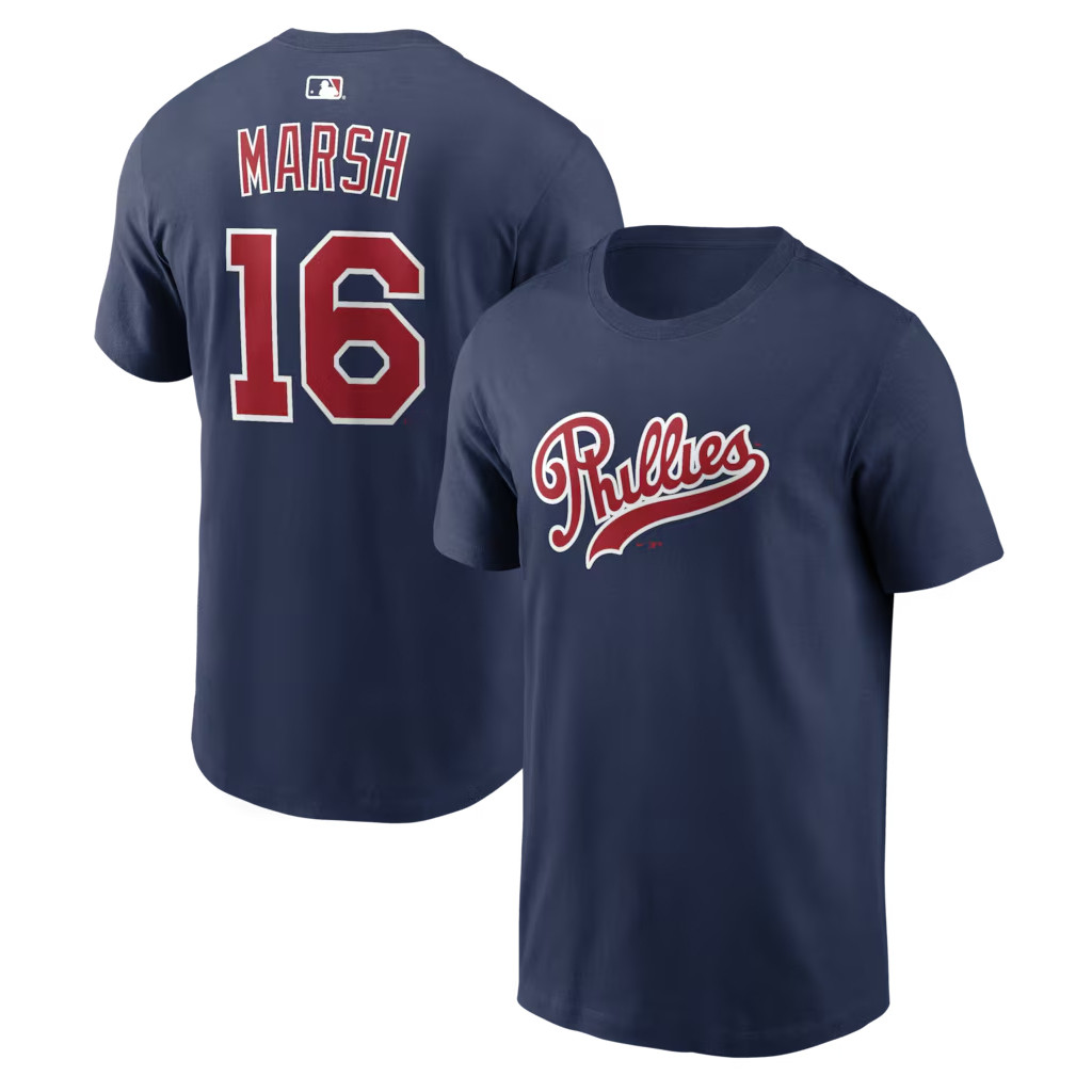 #16 Brandon Marsh T-Shirt Navy Phillies Field Of Dreams Merch 2026 Best Gifts For Baseball Fans - Kdjoy