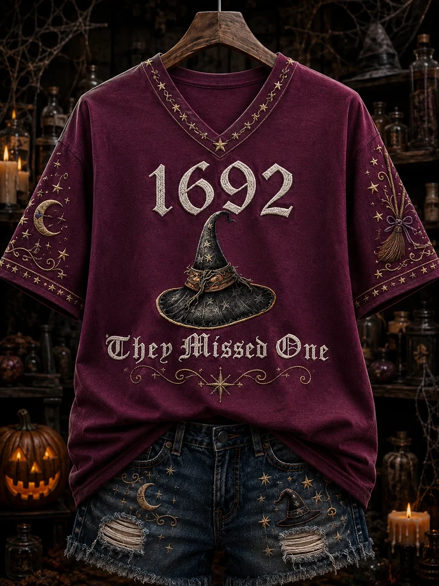 1692 They Missed One V-Neck Shirt Witches Halloween Outfits Gifts For Sisters - Kdjoy 1692 They Missed One V-Neck Shirt Witches Halloween Outfits Gifts For Sisters - Kdjoy