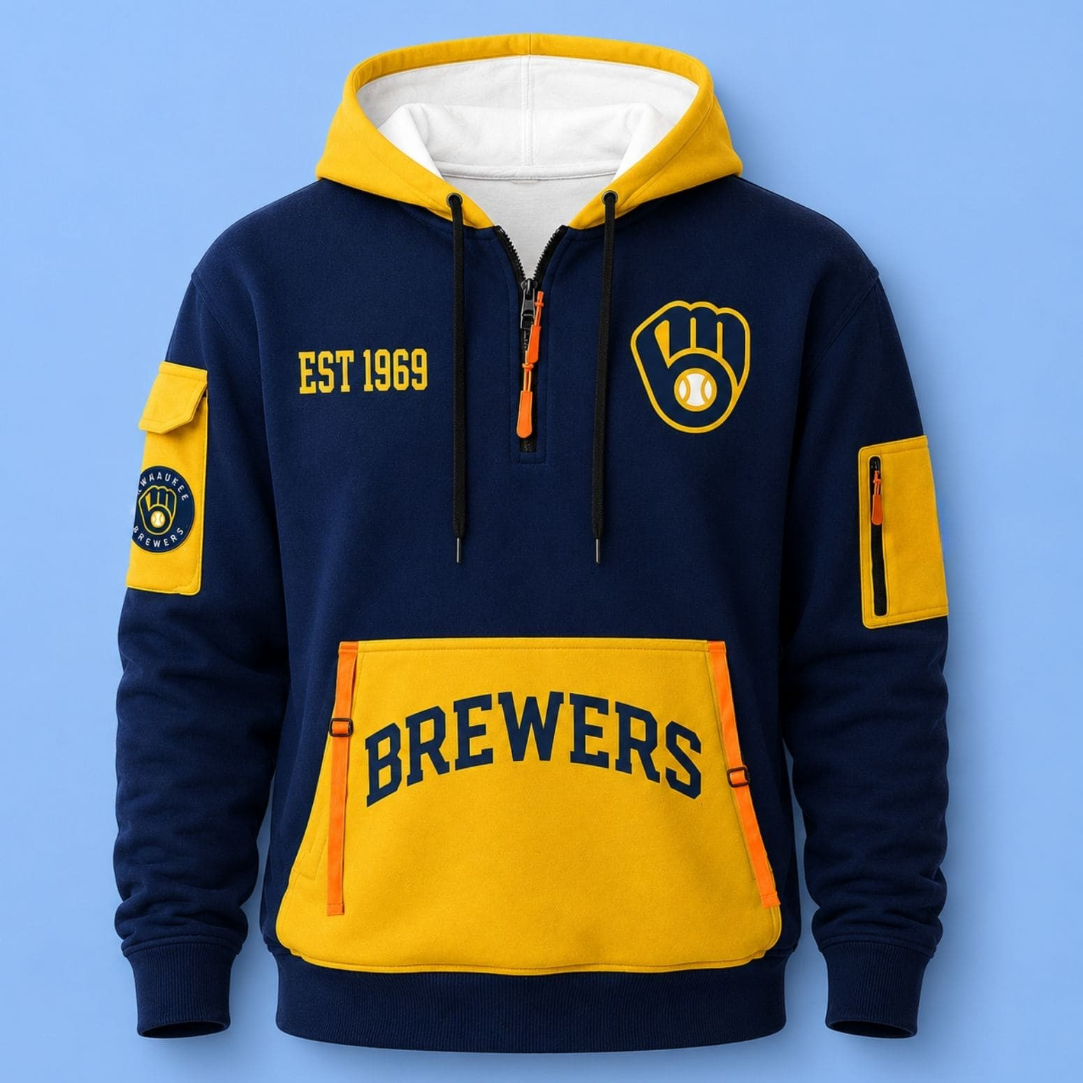 2026 Brewers EST 1969 Quarter Zip Hoodie Milwaukee Brewers Merch Gift For Baseball Fans - Kdjoy 2026 Brewers EST 1969 Quarter Zip Hoodie Milwaukee Brewers Merch Gift For Baseball Fans - Kdjoy