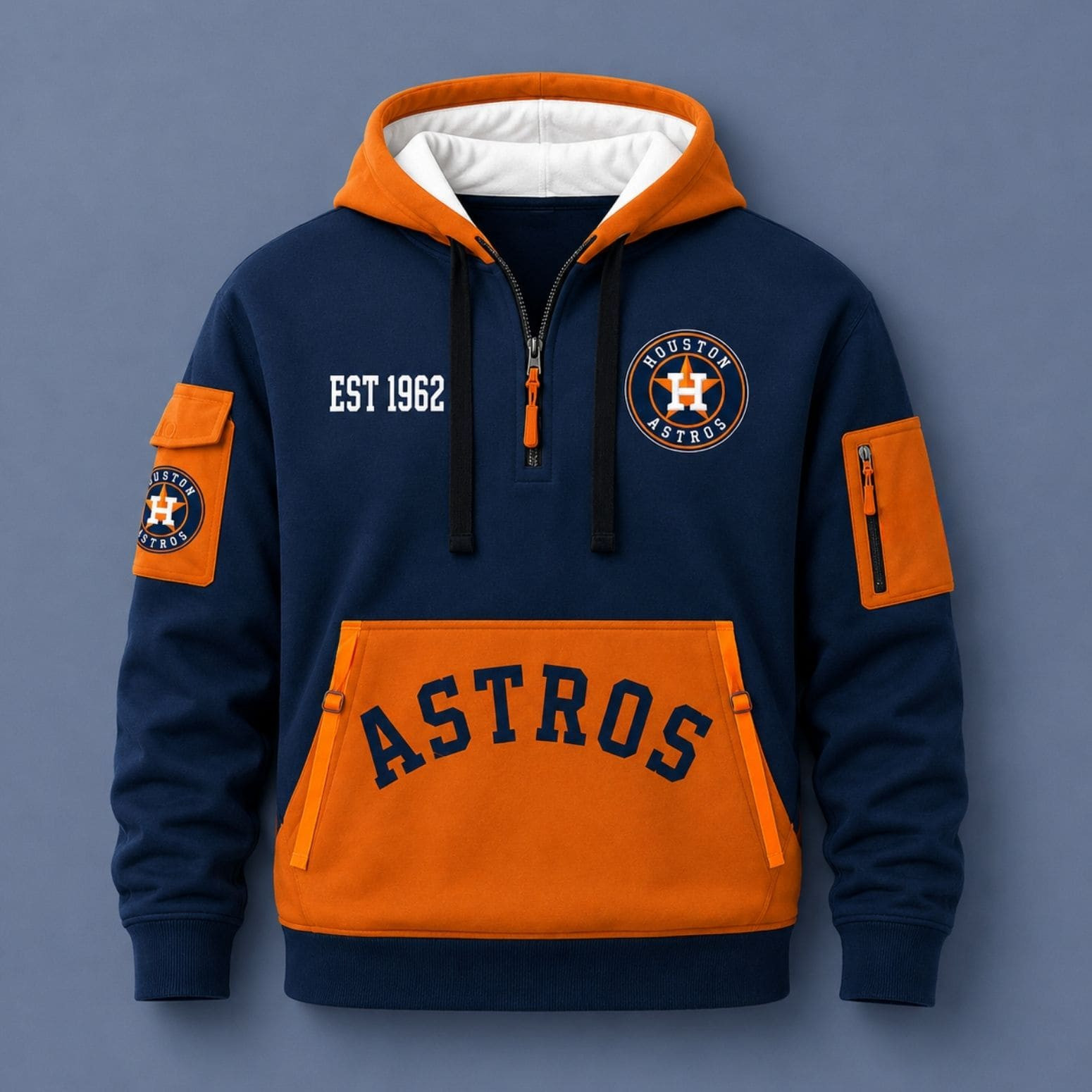 2026 Houston Astros EST 1962 Quarter Zip Hoodie Houston Astros Merch Gift For Baseball Lovers - Kdjoy