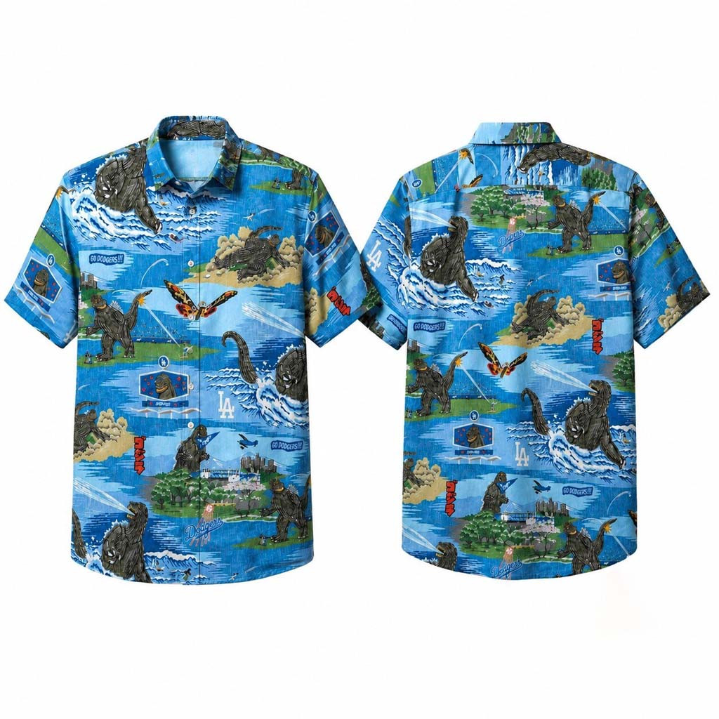2026 Los Angeles Dodgers Godzilla Hawaiian Shirt LA Dodgers Merch Gifts For Brothers - Kdjoy 2026 Los Angeles Dodgers Godzilla Hawaiian Shirt LA Dodgers Merch Gifts For Brothers - Kdjoy