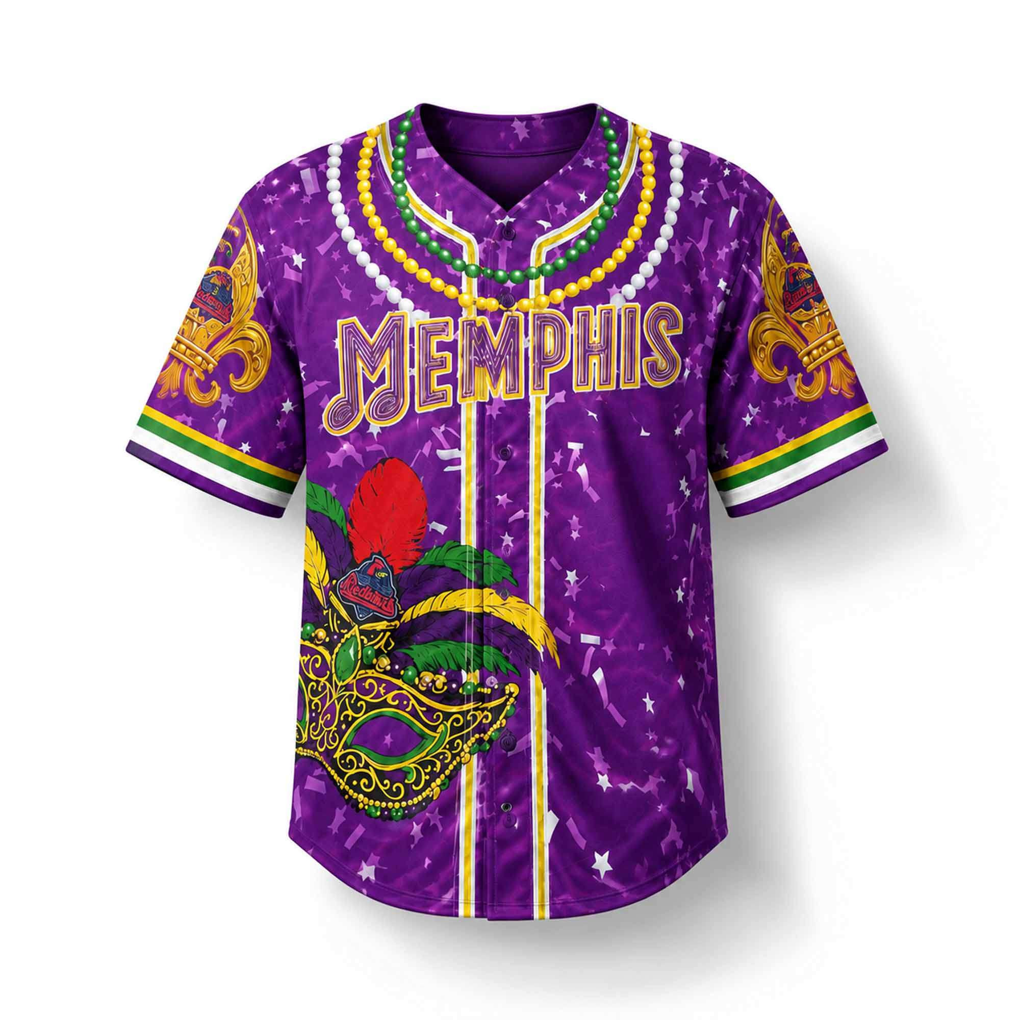 2026 Memphis Redbirds Mardi Gras Jersey Memphis Redbirds Merch Gift Ideas For Baseball Fans - Kdjoy