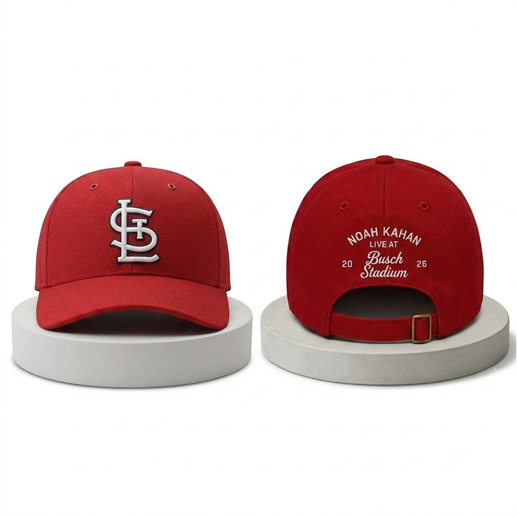2026 Noah Kahan x St Louis Cardinals Live At Busch Stadium Hat Red Embroidered Noah Kahan Merch - Kdjoy 2026 Noah Kahan x St Louis Cardinals Live At Busch Stadium Hat Red Embroidered Noah Kahan Merch - Kdjoy
