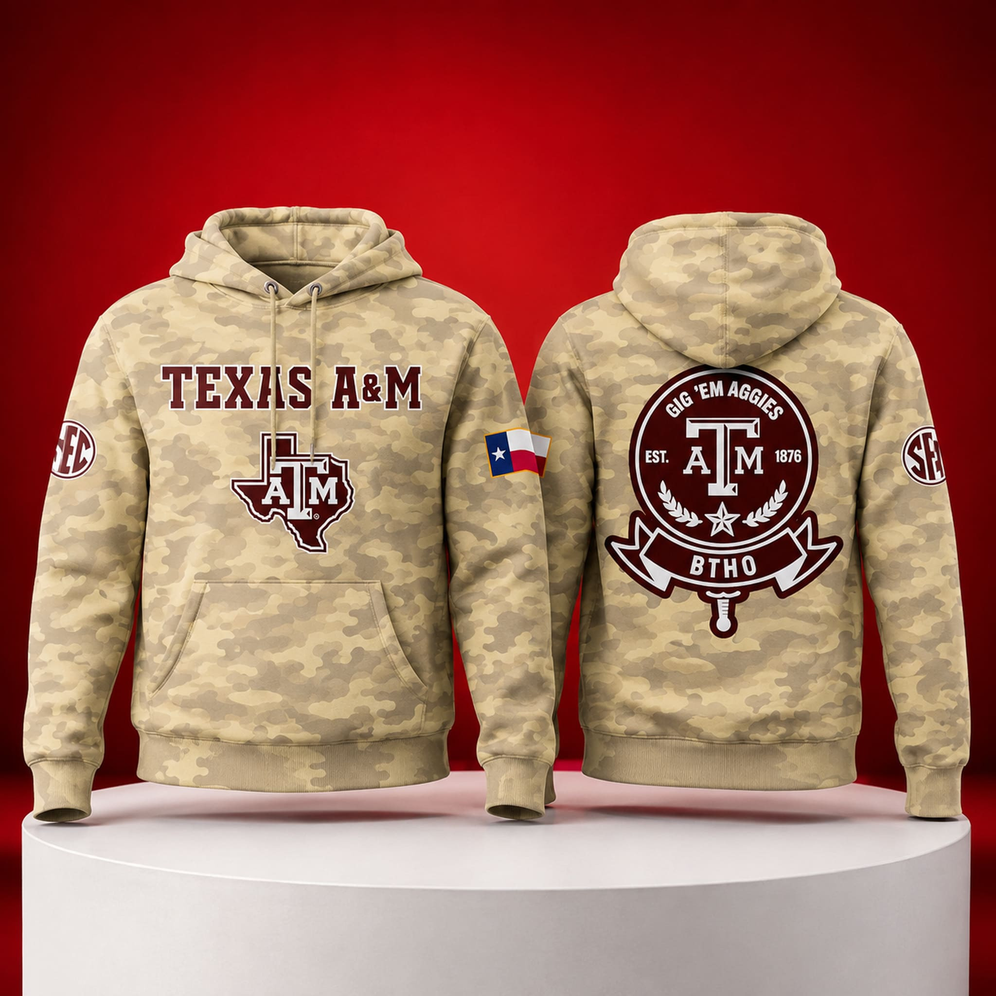 2026 Texas A&M Salute To Service Camo Hoodie Texas A&M Aggies Merch Gifts For Him - Kdjoy