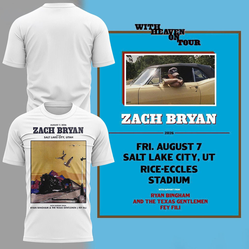 2026 Zach Bryan Rice-Eccles Stadium Concert T-Shirt With Heaven On Tour 2026 Merch Fan Gifts