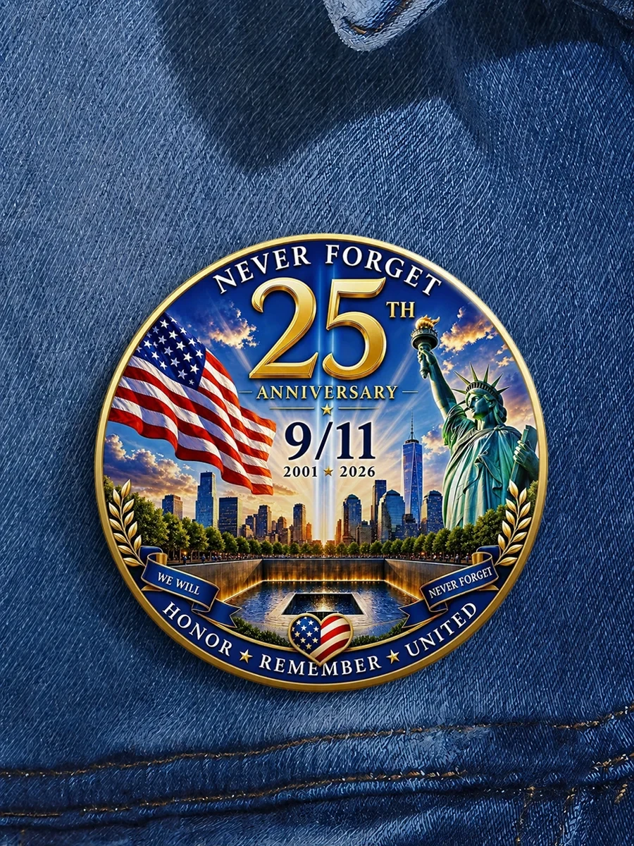 911 Never Forget 25th Anniversary Button Pin Patriot Day Twin Towers Memorial Merch Gift - Kdjoy