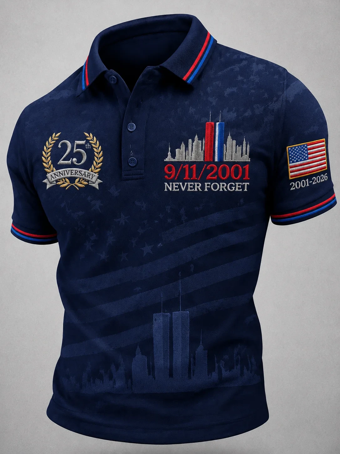 911 Never Forget 25th Anniversary Polo Shirt Twin Towers Memorial Patriot Day Merch Men - Kdjoy 911 Never Forget 25th Anniversary Polo Shirt Twin Towers Memorial Patriot Day Merch Men - Kdjoy