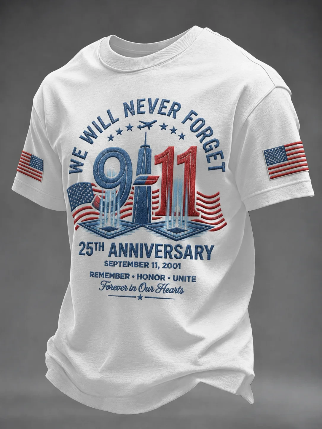 911 Never Forget 25th Anniversary Shirt Patriot Day Merch Forever in Our Hearts T-Shirt - Kdjoy
