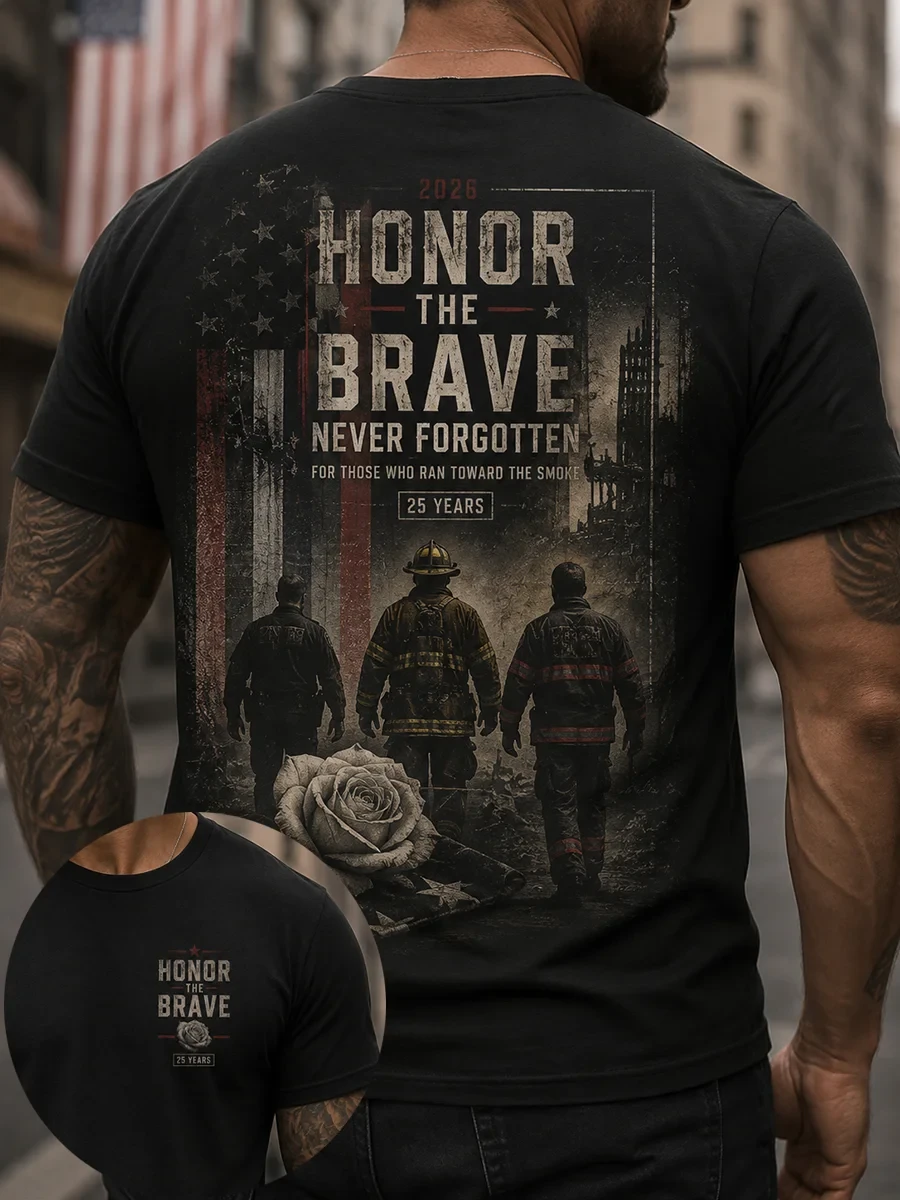 911 Never Forget 25th Anniversary Shirt Patriot Day Merch Honor The Brave Never Forgotten T-Shirt - Kdjoy