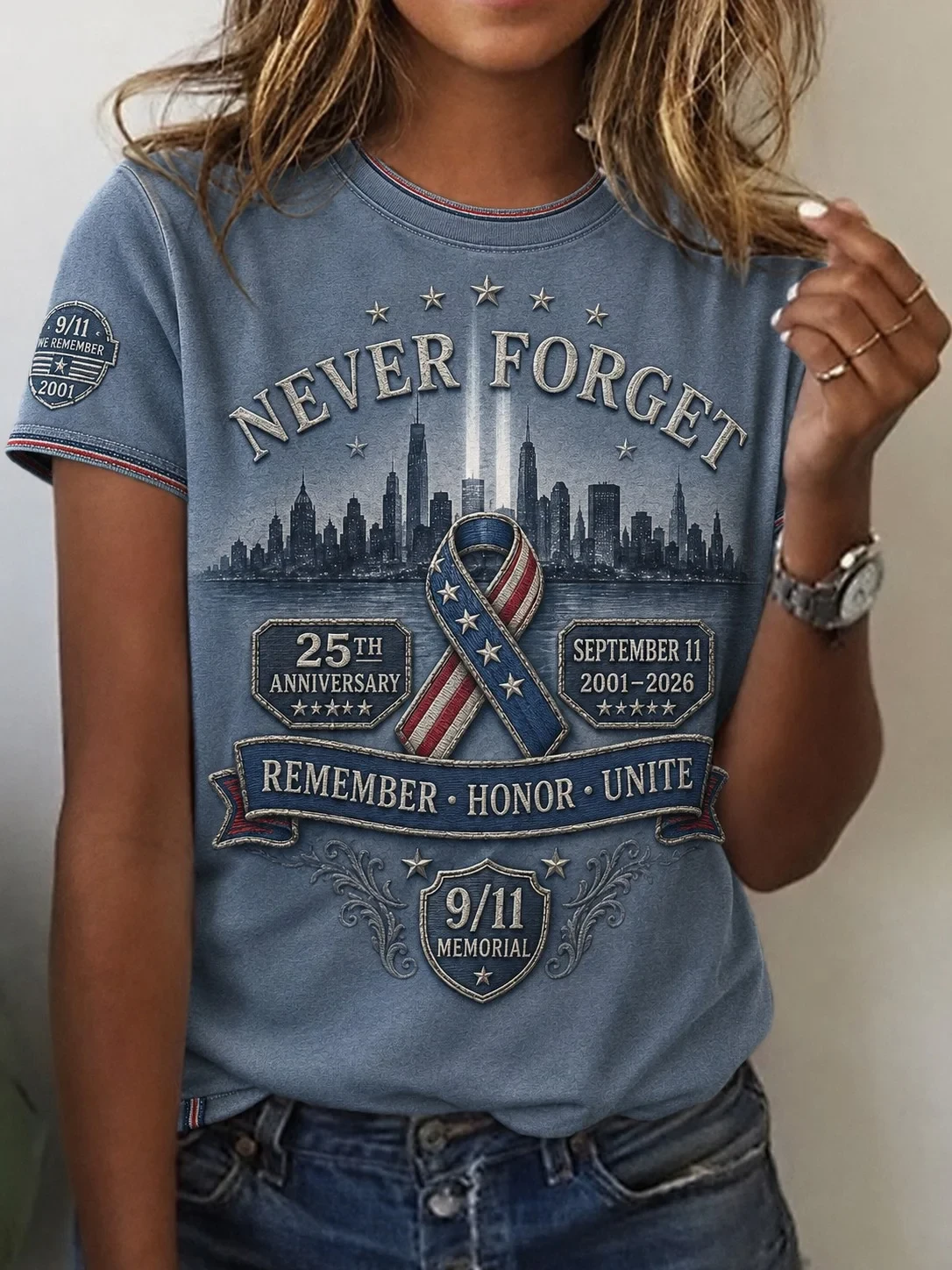 911 Never Forget 25th Anniversary T-Shirt Twin Towers Memorial Merch Patriot Day Gifts Women - Kdjoy