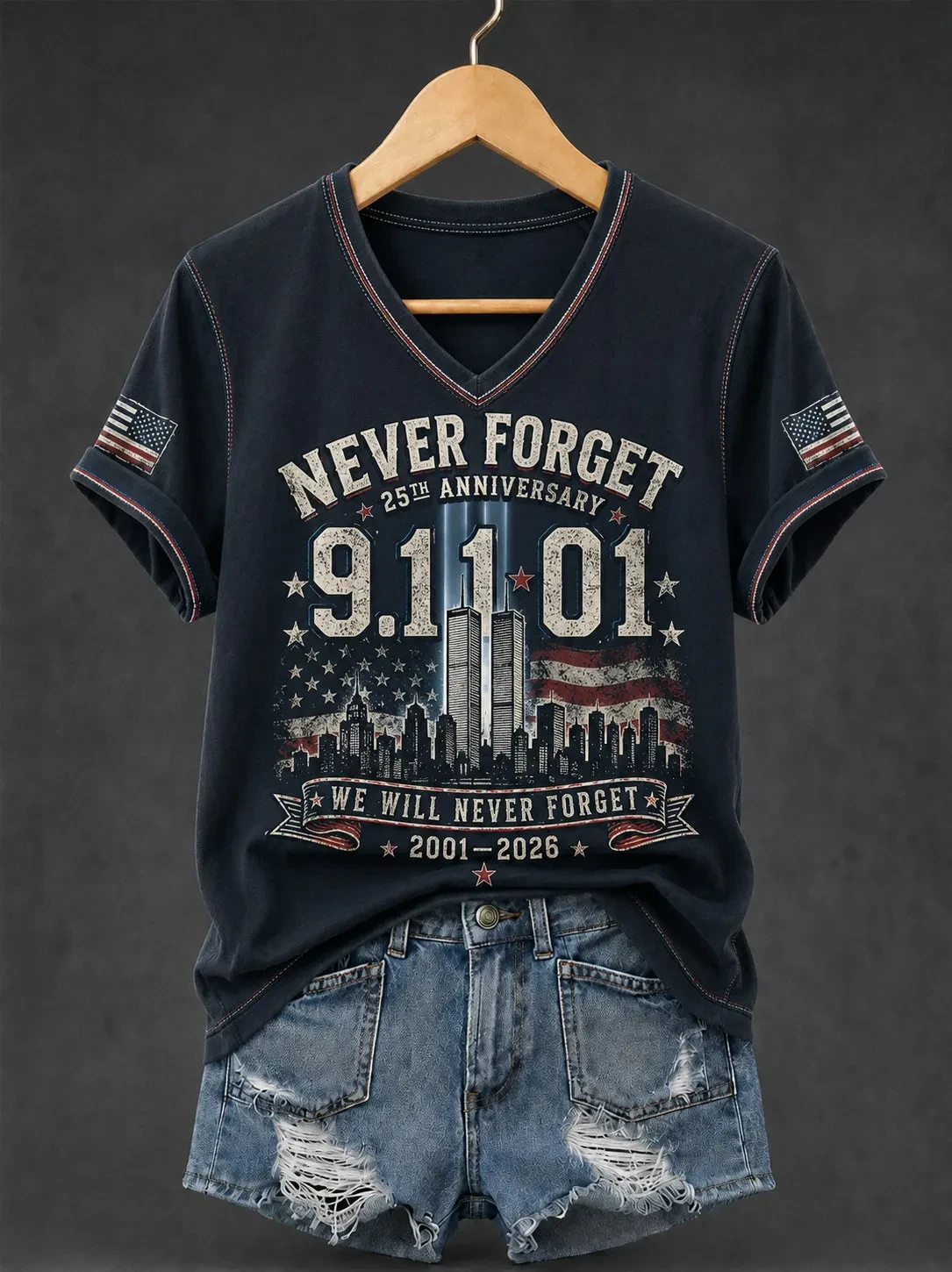 911 Never Forget 25th Anniversary V-Neck T-Shirt Patriot Day Merch We Will Never Forget Shirt - Kdjoy 911 Never Forget 25th Anniversary V-Neck T-Shirt Patriot Day Merch We Will Never Forget Shirt - Kdjoy