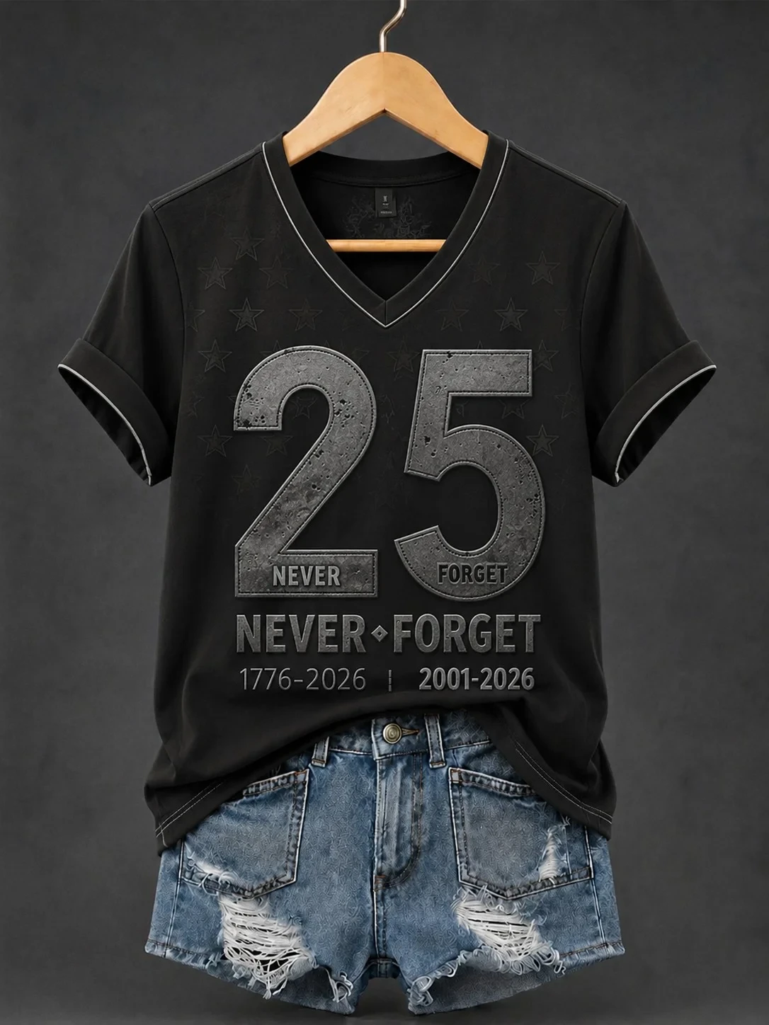 911 Never Forget 25th Anniversary V-Neck T-Shirt Twin Towers Memorial Apparel Gifts For Her - Kdjoy