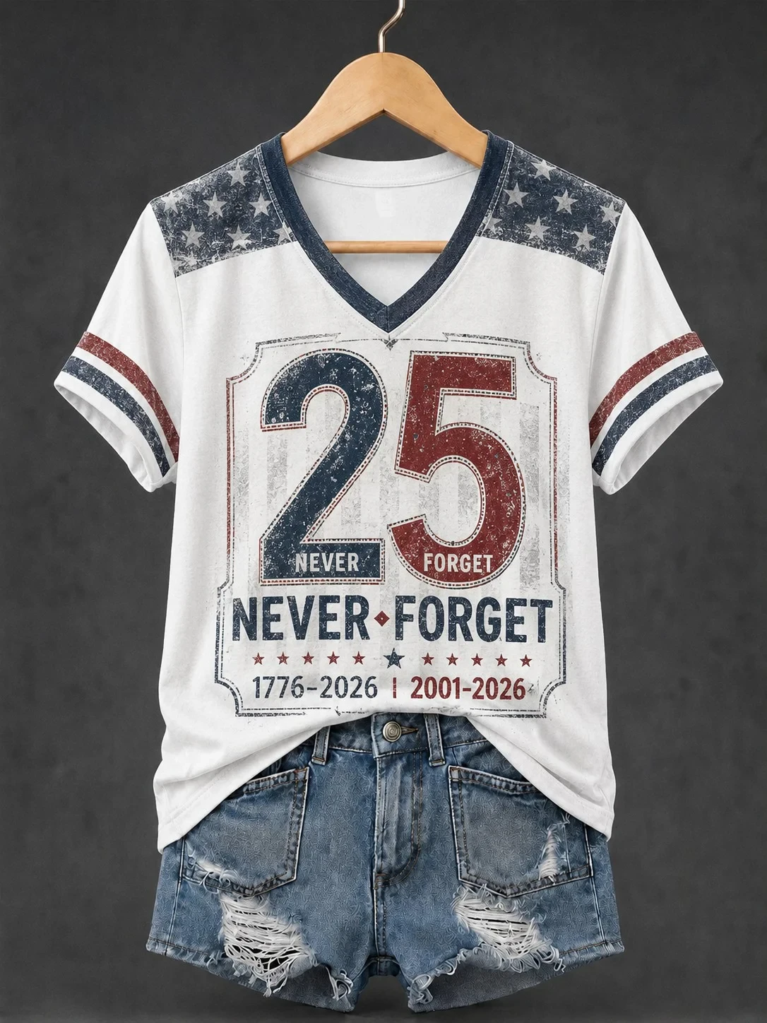 911 Never Forget 25th Anniversary V-Neck T-Shirt Twin Towers Memorial Shirt Gifts For Mom - Kdjoy
