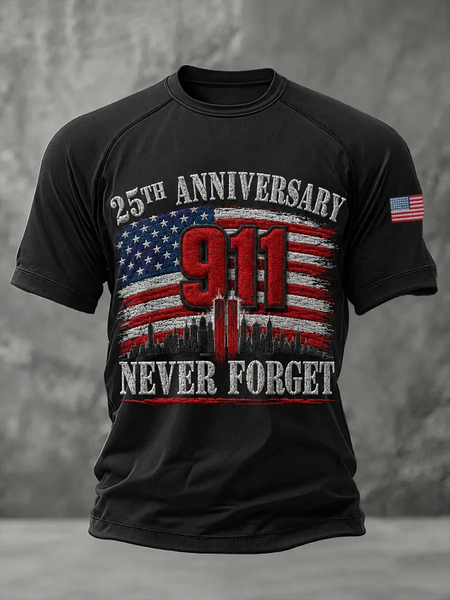 911 Never Forget American Flag T-Shirt Twin Towers Memorial Merch Patriot Day Husband Gifts - Kdjoy