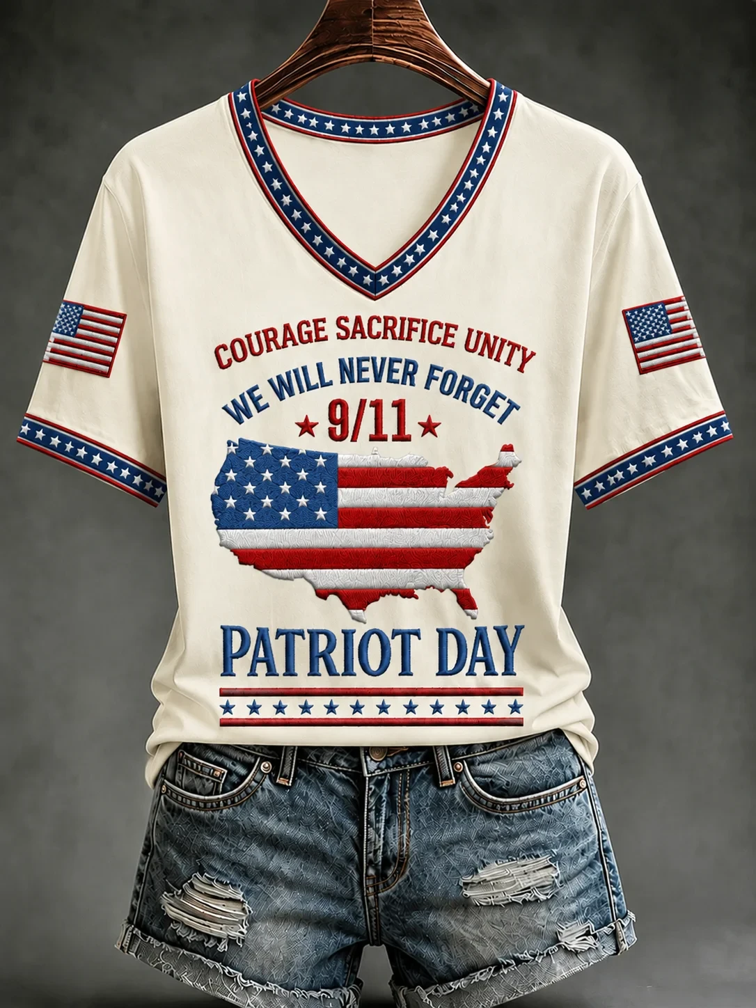 911 Never Forget Courage Sacrifice Unity V-Neck T-Shirt Patriot Day Shirt 911 Memorial Gifts - Kdjoy