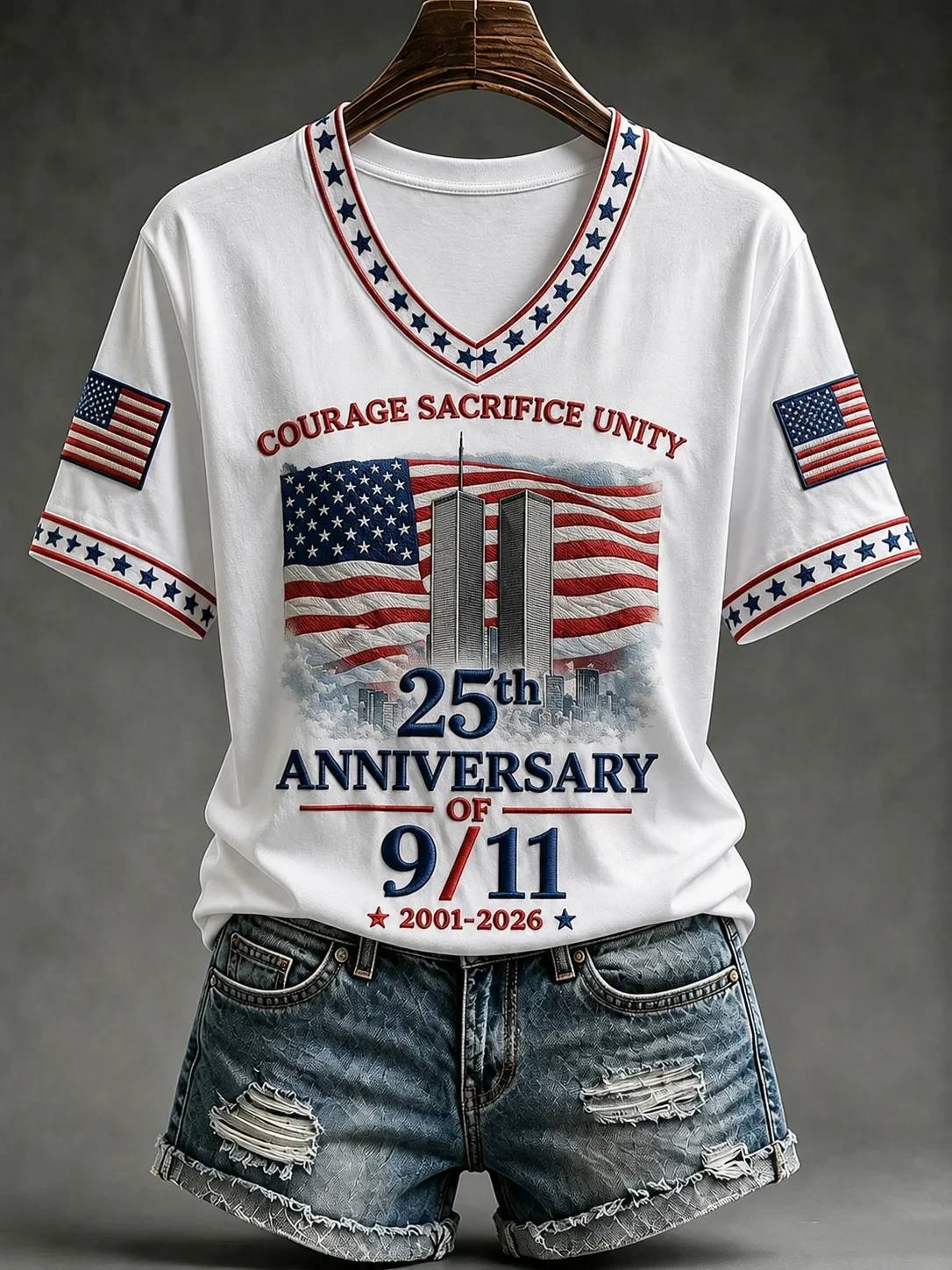 911 Never Forget Courage Sacrifice Unity V-Neck T-Shirt Twin Towers Memorial Merch Wife Gifts - Kdjoy 911 Never Forget Courage Sacrifice Unity V-Neck T-Shirt Twin Towers Memorial Merch Wife Gifts - Kdjoy