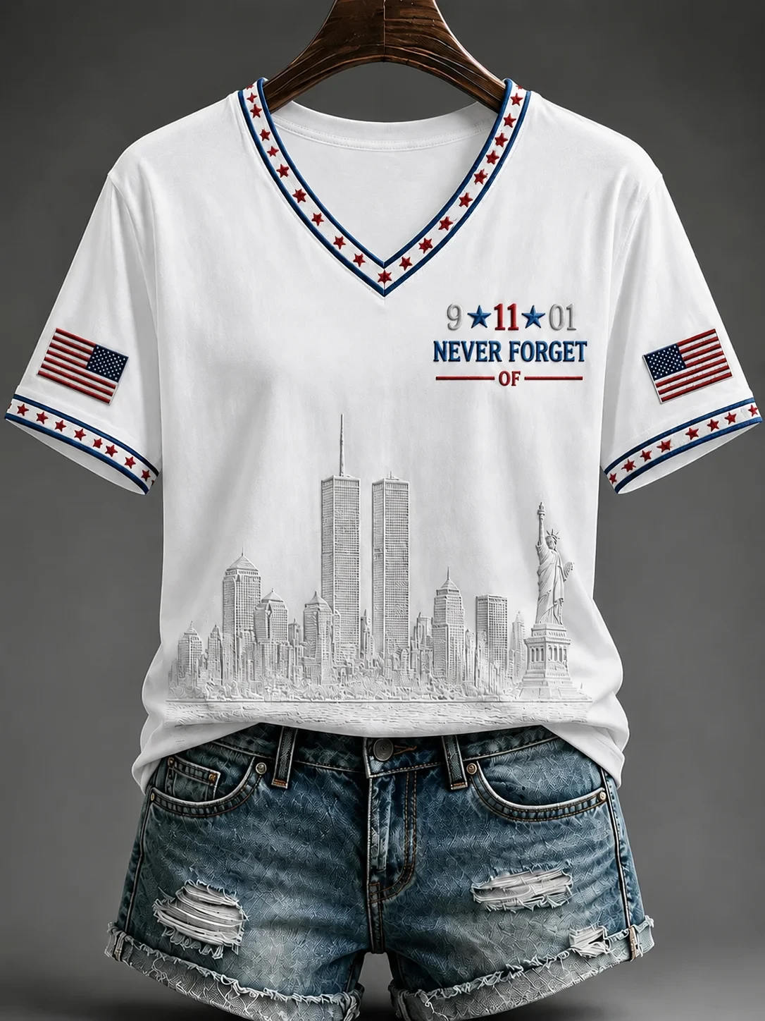 911 Never Forget Patriot Day V-Neck Shirt 25th Anniversary Twin Towers Memorial Merch Women - Kdjoy 911 Never Forget Patriot Day V-Neck Shirt 25th Anniversary Twin Towers Memorial Merch Women - Kdjoy