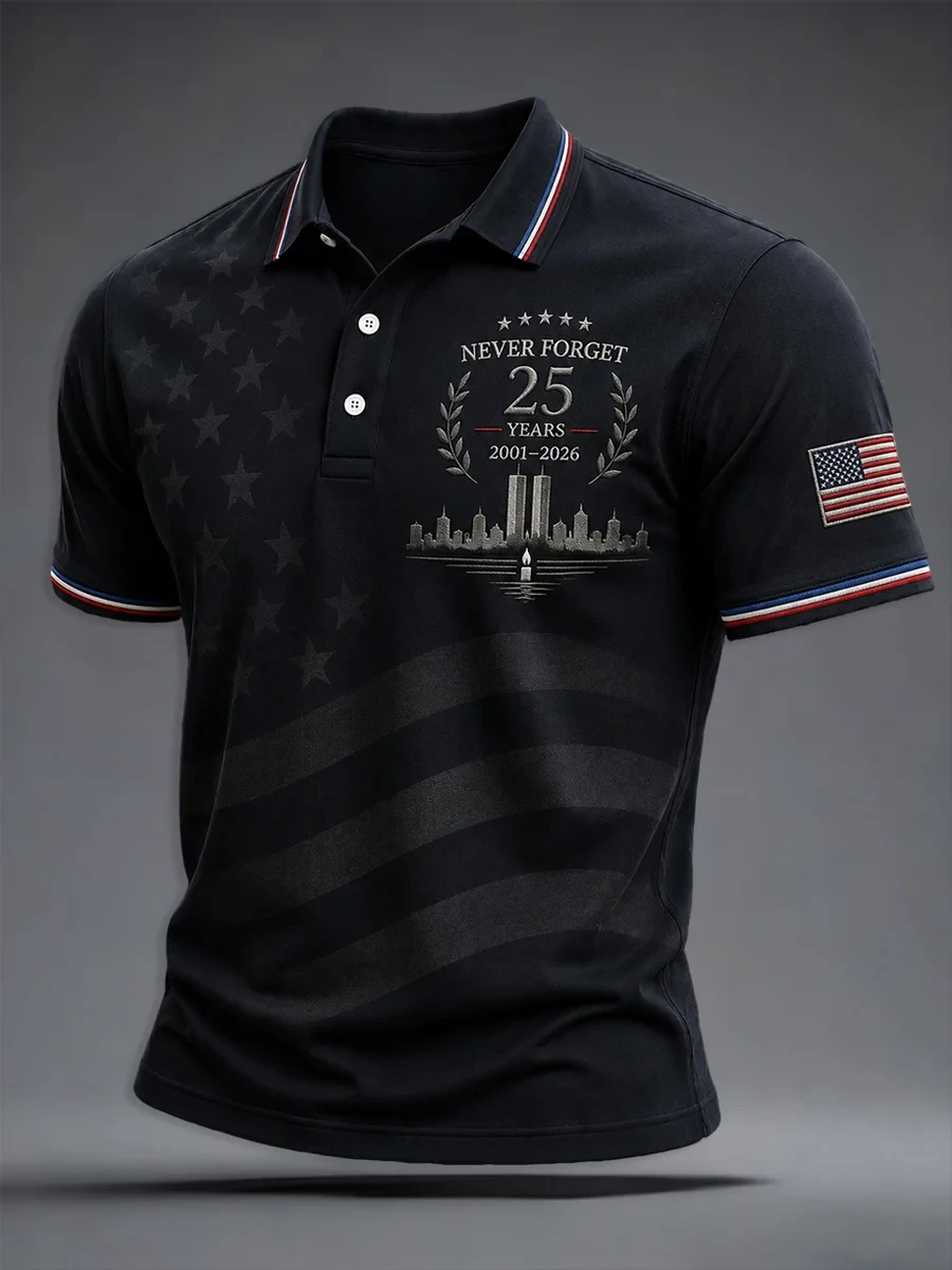 911 Never Forget Polo Shirt Patriot Day Merch 25th Anniversary Gifts For Him - Kdjoy