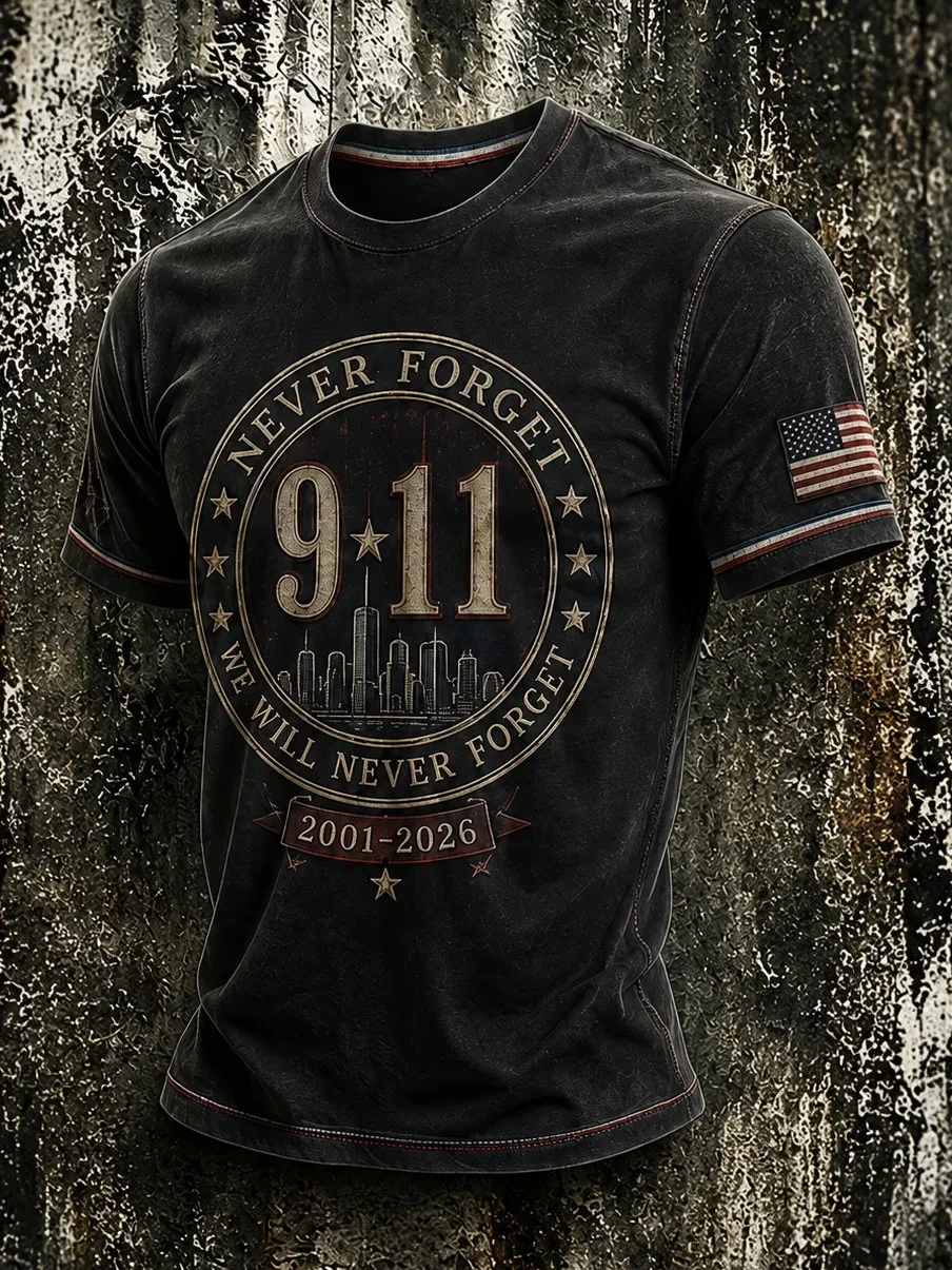 911 Never Forget Shirt 25th Anniversary Patriot Day T-Shirt Twin Towers Memorial Apparel Men - Kdjoy
