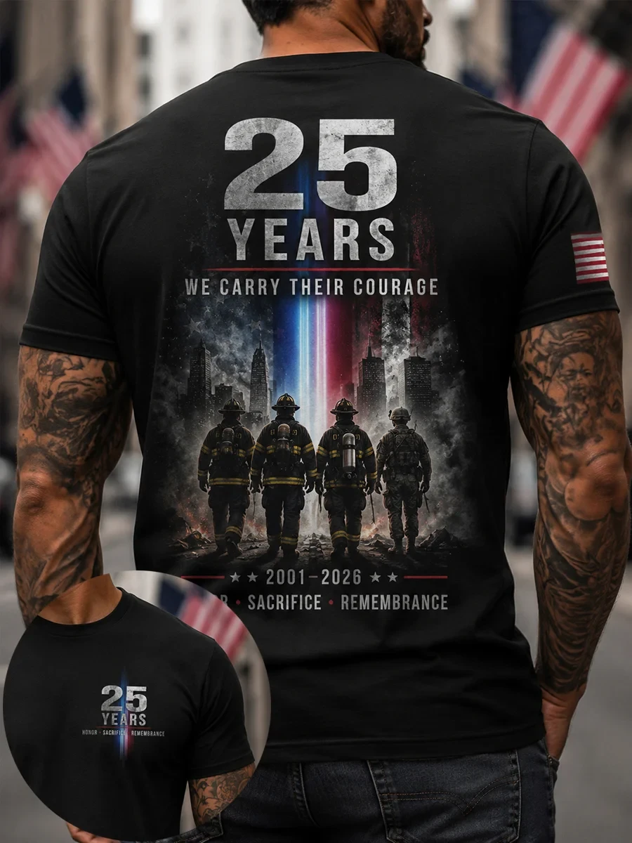 911 Never Forget Shirt Patriot Day Merch 25 Years We Carry Their Courage T-Shirt Memorial Gifts - Kdjoy