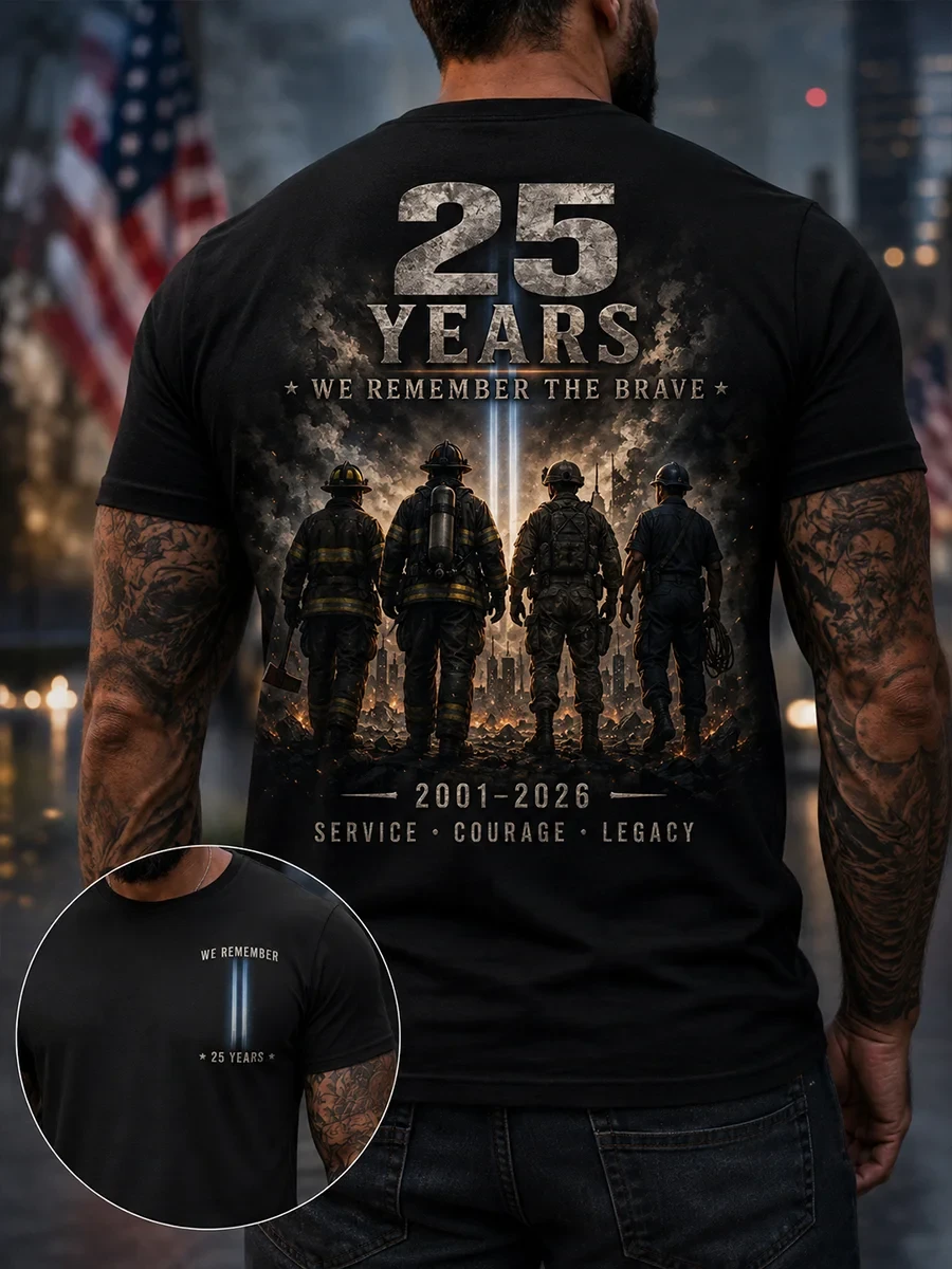 911 Never Forget Shirt Patriot Day Merch 25 Years We Remember The Brave T-Shirt Dad Gifts - Kdjoy