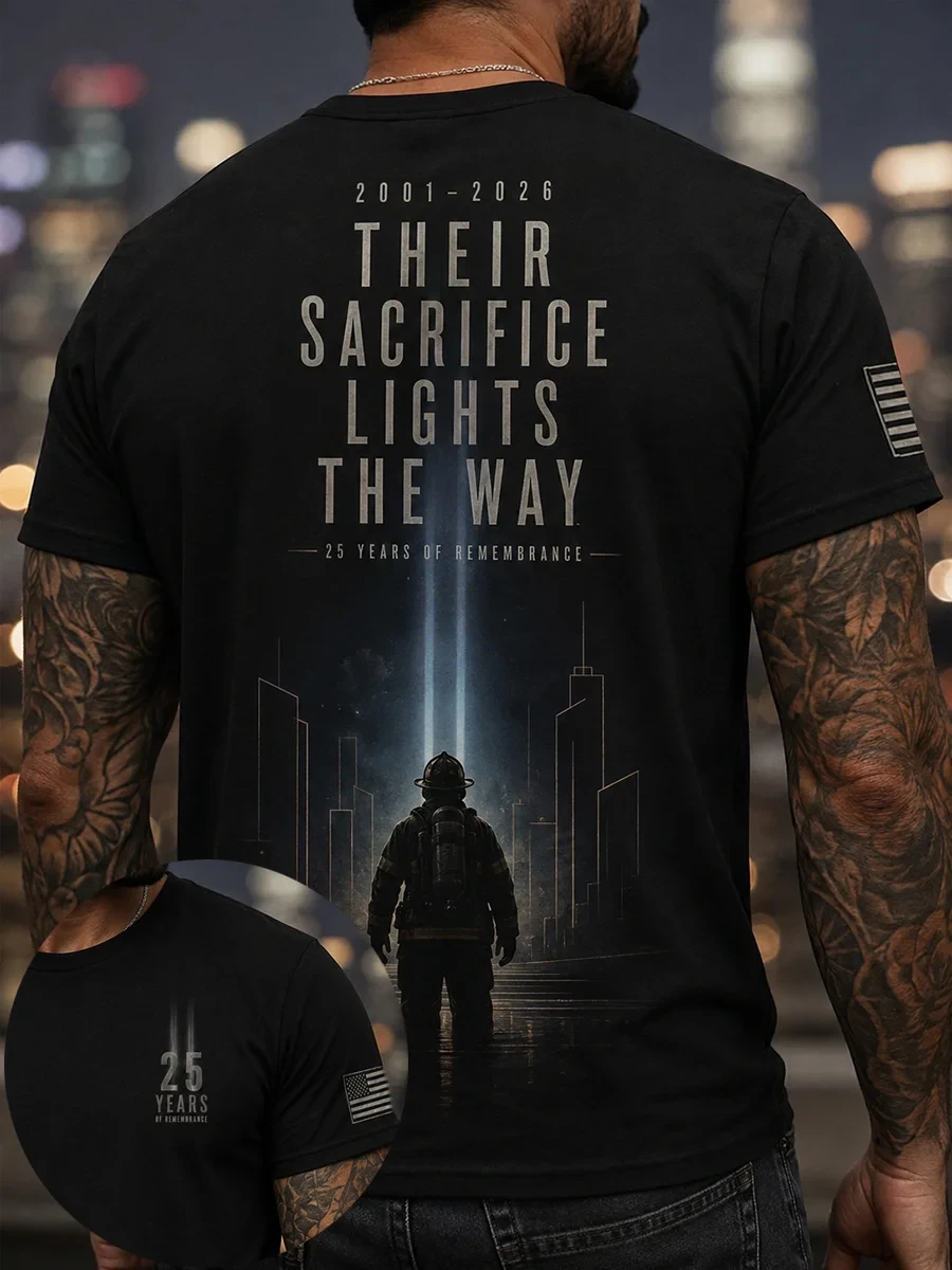 911 Never Forget Shirt Patriot Day Merch Their Sacrifice Lights The Way T-Shirt Men - Kdjoy