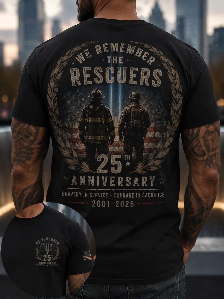 911 Never Forget Shirt Patriot Day Merch We Remember The Rescuers 25th Anniversary T-Shirt - Kdjoy