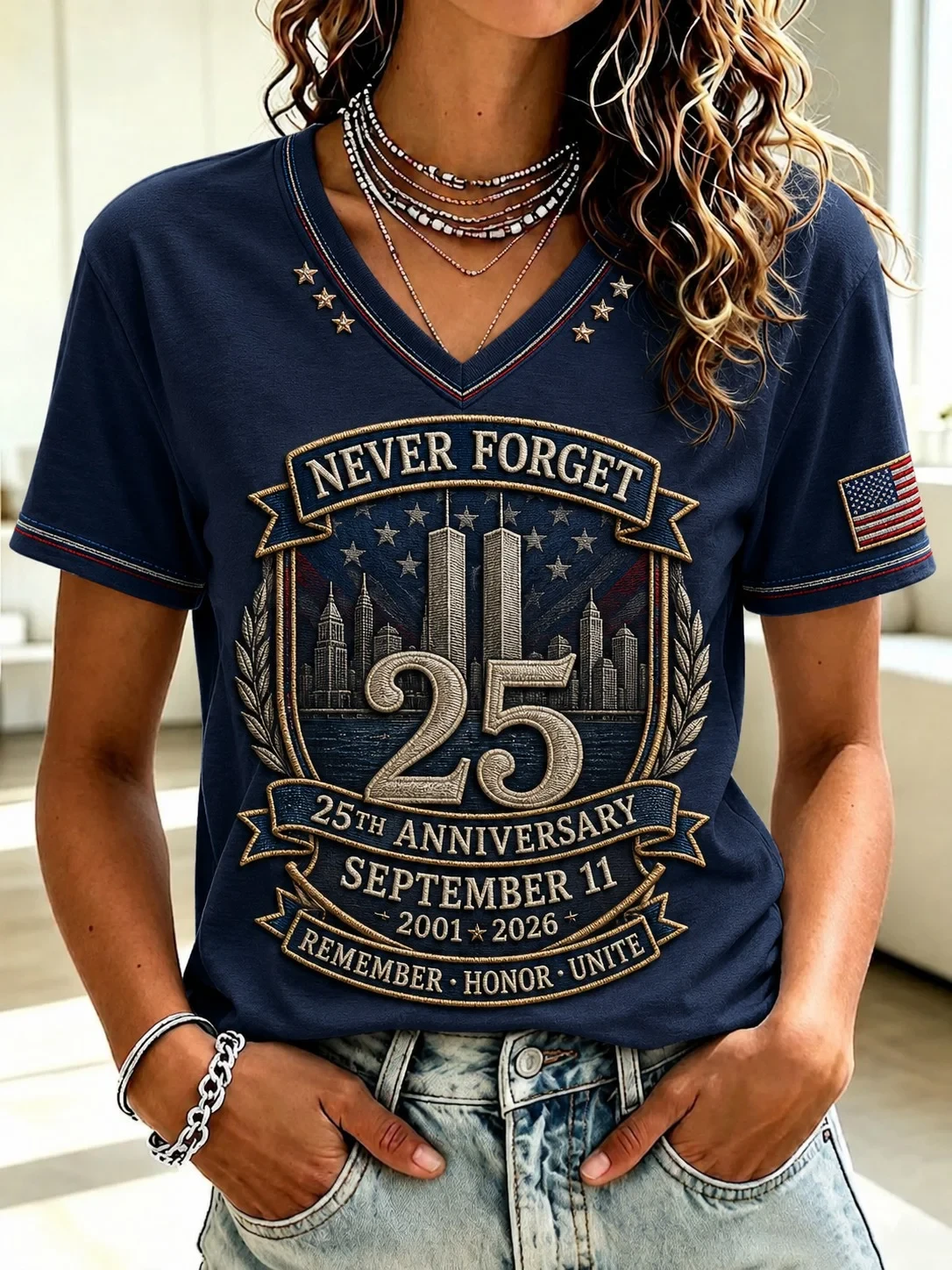 911 Never Forget V-Neck Shirt Patriot Day Merch Remember Honor Unite T-Shirt Women Gifts - Kdjoy 911 Never Forget V-Neck Shirt Patriot Day Merch Remember Honor Unite T-Shirt Women Gifts - Kdjoy