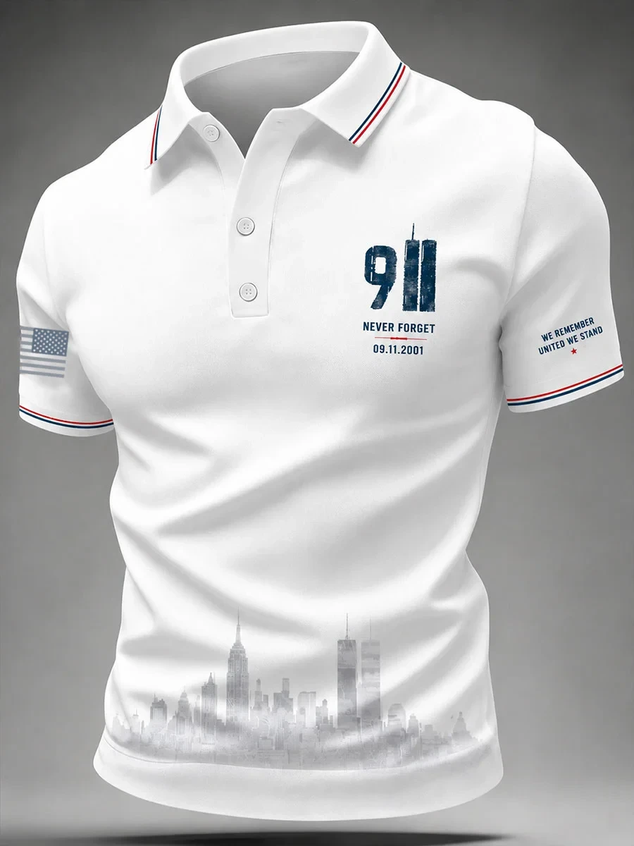 911 Never Forget We Remember Polo Shirt Twin Towers Memorial Patriot Day Merch United We Stand - Kdjoy