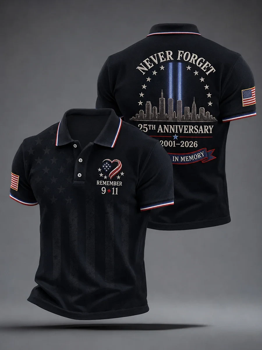 911 We Will Never Forget 25 Years Of Honor And Remembrance Polo Shirt Patriot Day Apparel Men - Kdjoy