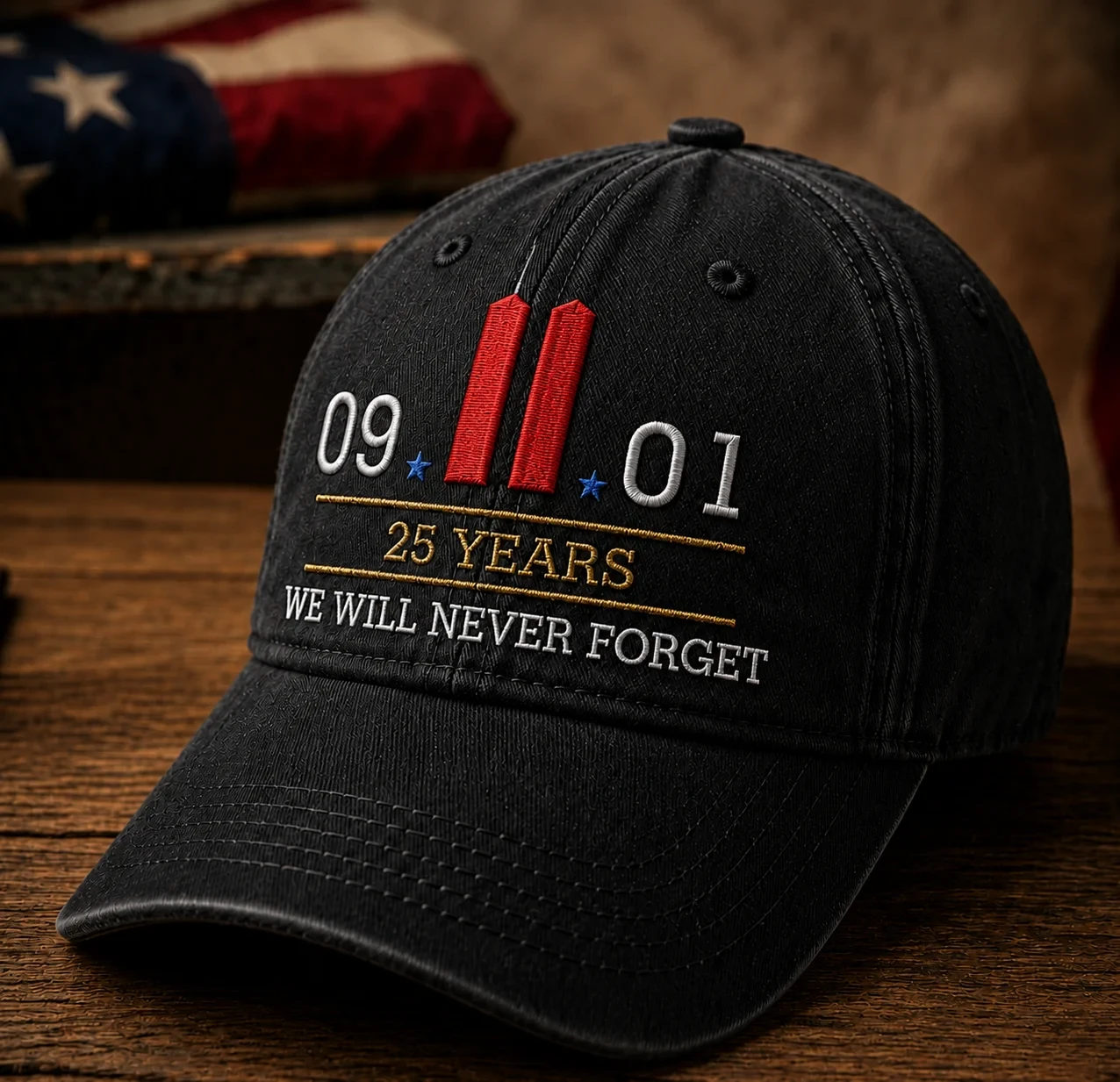 911 We Will Never Forget 25th Anniversary Hat Embroidered Twin Towers Memorial Merch Dad Gifts - Kdjoy