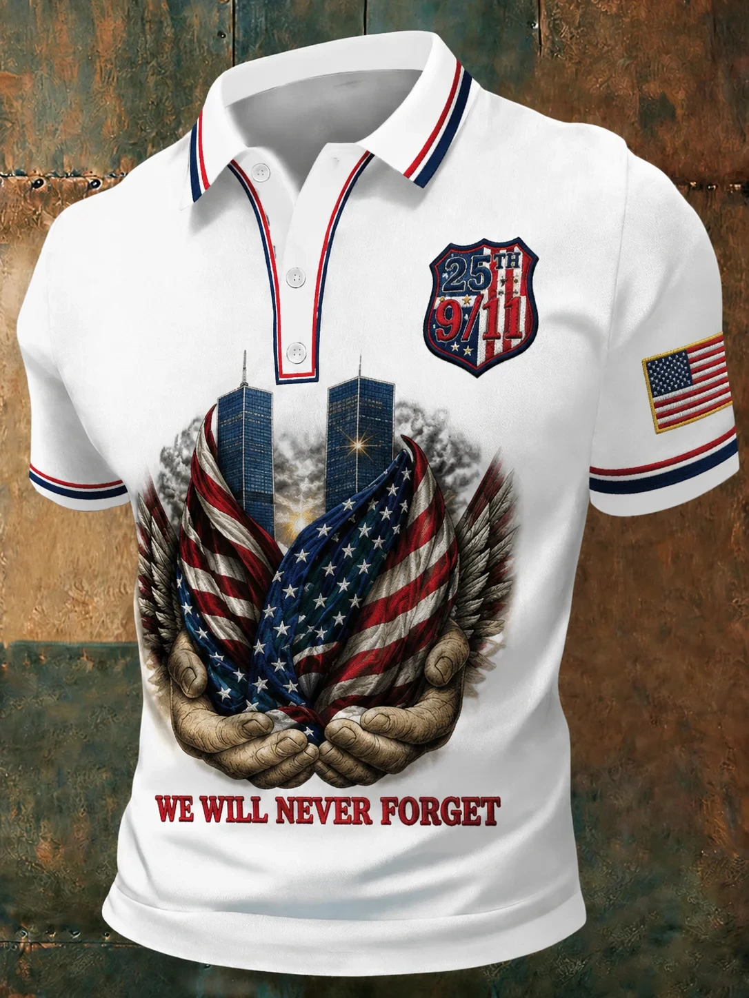911 We Will Never Forget 25th Anniversary Polo Shirt Patriot Day Twin Towers Memorial Apparel - Kdjoy