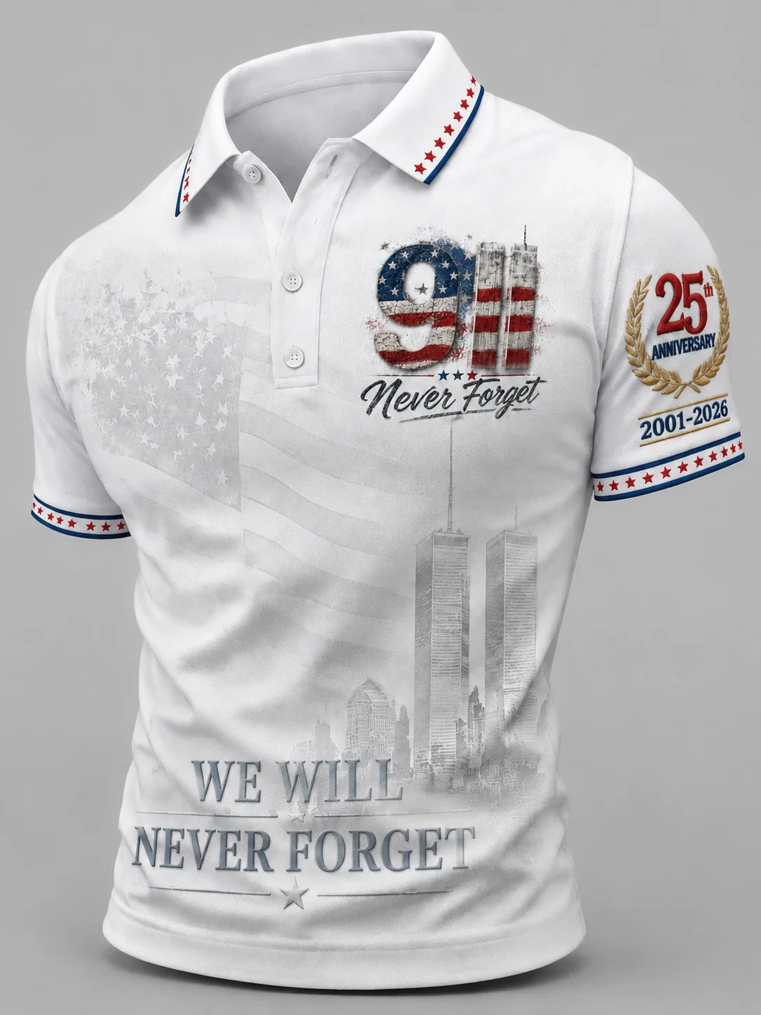 911 We Will Never Forget 25th Anniversary Polo Shirt Twin Towers Memorial Patriot Day Apparel - Kdjoy