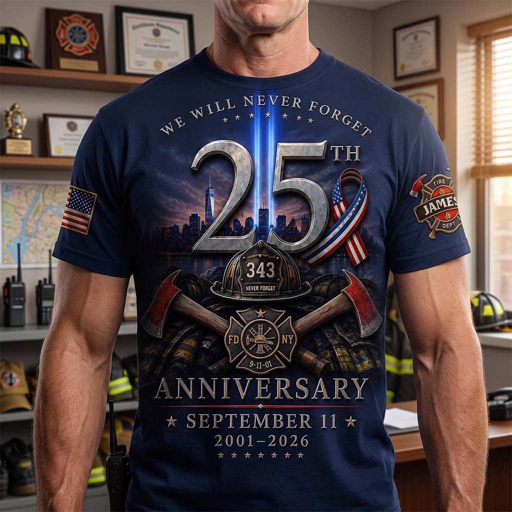 911 We Will Never Forget 25th Anniversary Shirt Horror Firefighter Patriot Day Merch Men - Kdjoy