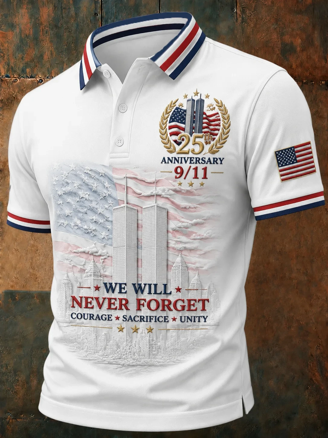 911 We Will Never Forget Courage Sacrifice Unity Polo Shirt Patriot Day 911 Memorial Merch Men - Kdjoy