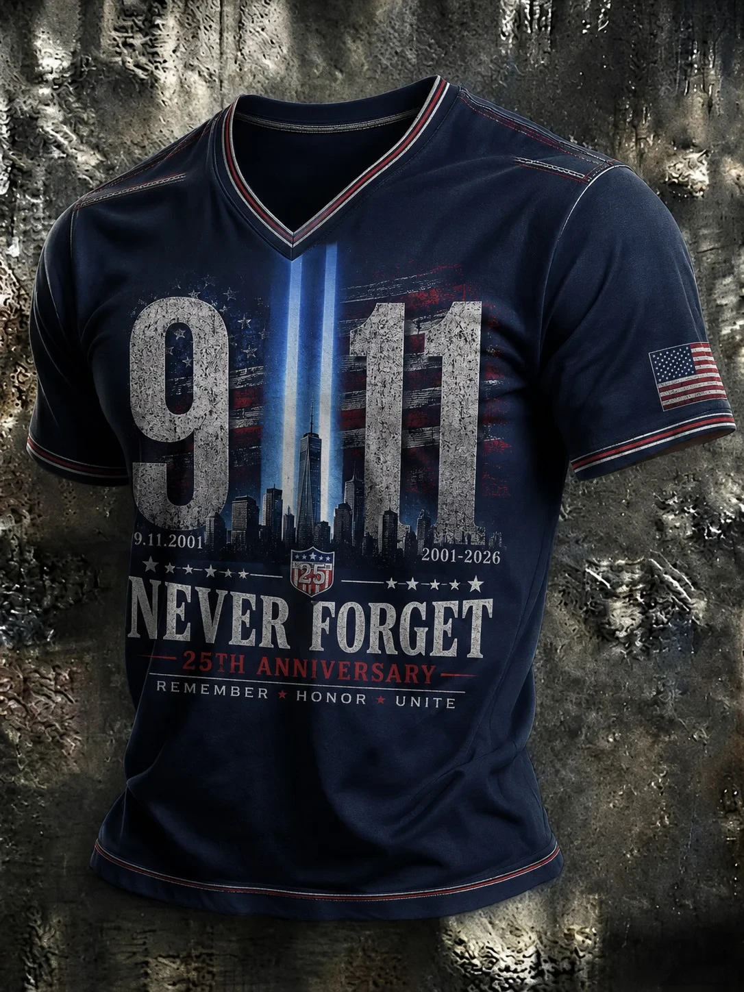 911 We Will Never Forget Remember Honor Unite V-Neck T-Shirt Patriot Day Shirt 911 Memorial Gifts - Kdjoy