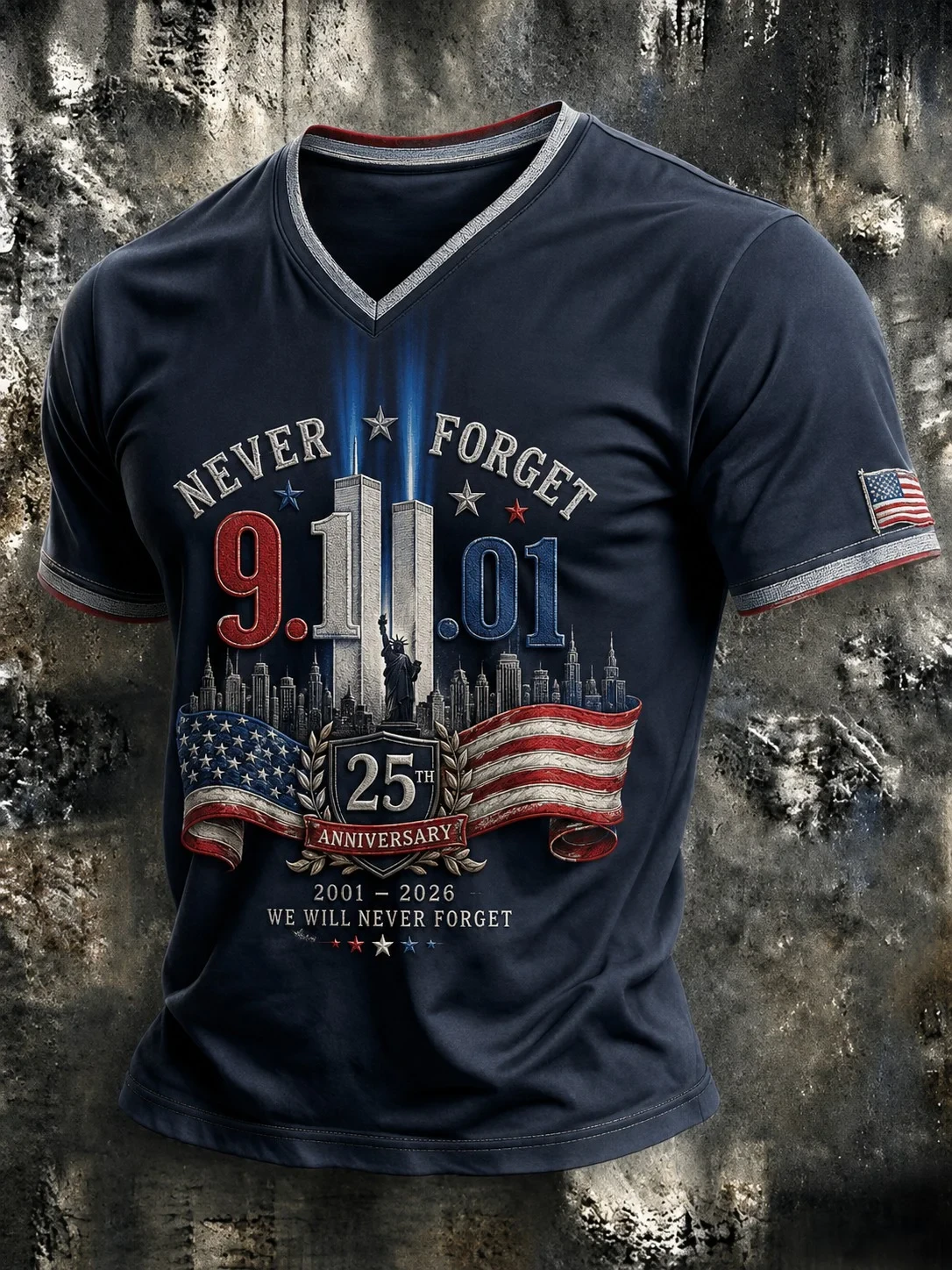 911 We Will Never Forget Remember Honor Unite V-Neck T-Shirt Twin Towers Memorial Merch - Kdjoy