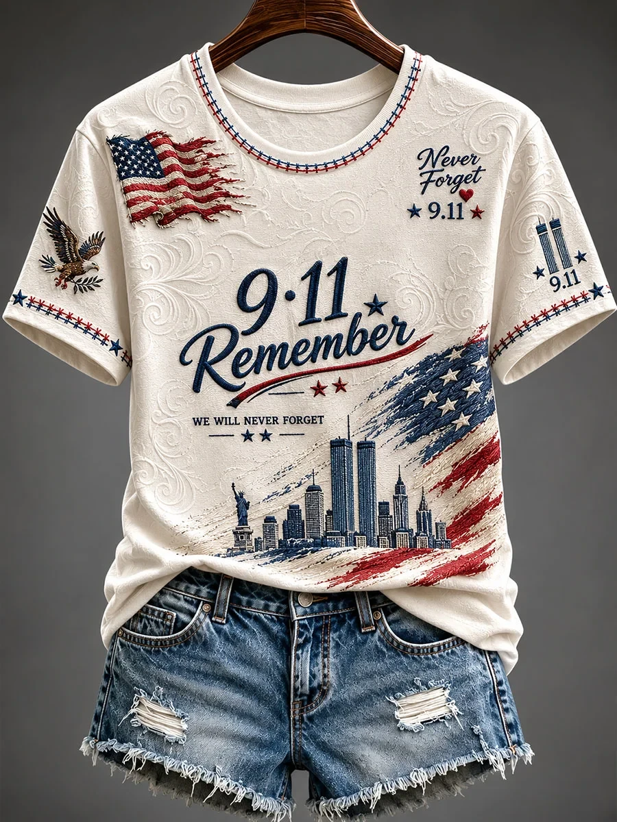 911 We Will Never Forget Shirt Patriot Day Merch 25th Anniversary Never Forget T-Shirt Women - Kdjoy