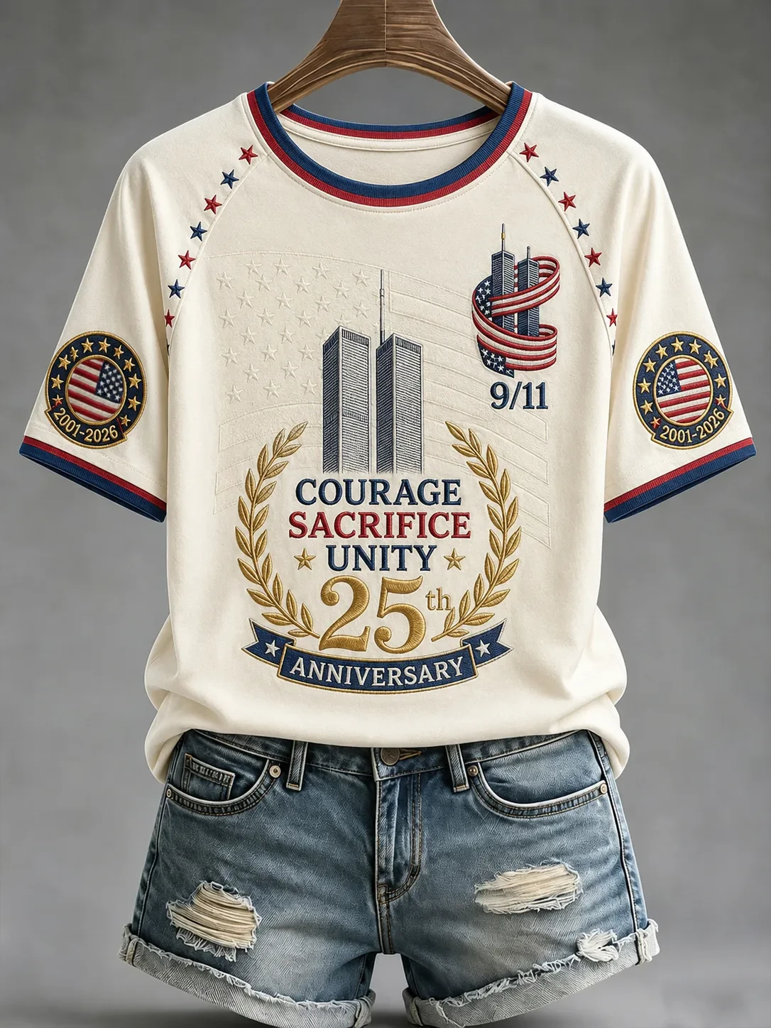 911 We Will Never Forget Shirt Patriot Day Merch Courage Sacrifice Unity 25th Anniversary T-Shirt - Kdjoy