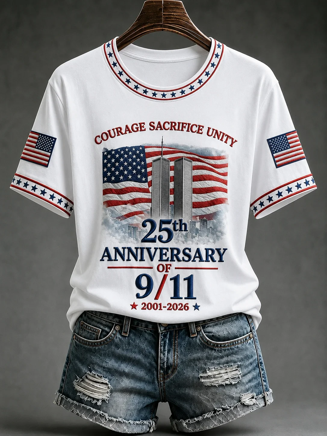 911 We Will Never Forget Shirt Patriot Day Merch Courage Sacrifice Unity T-Shirt Women - Kdjoy
