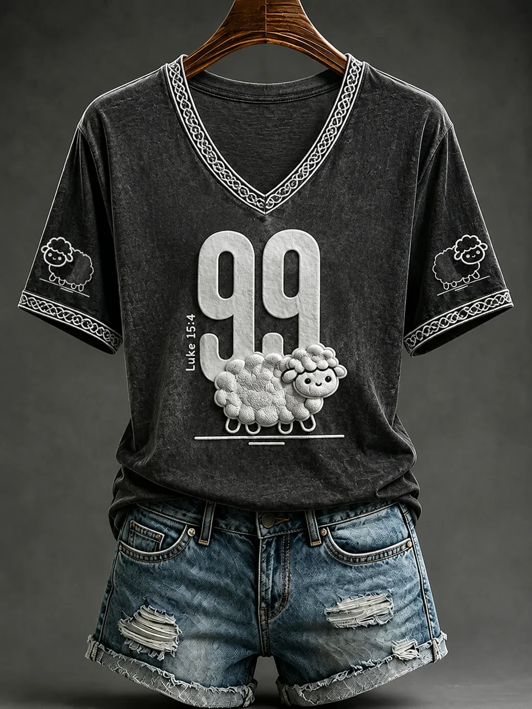 99 Sheeps Luke 15 4 Bible Verse V-Neck Shirt Faith Based Clothing Lines Christian Gift For Her - Kdjoy