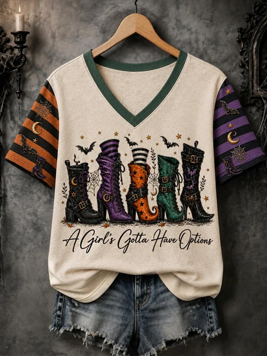A Girls Gotta Have Options Witches V-Neck Shirt Funny Halloween Clothing Gift For Her - Kdjoy