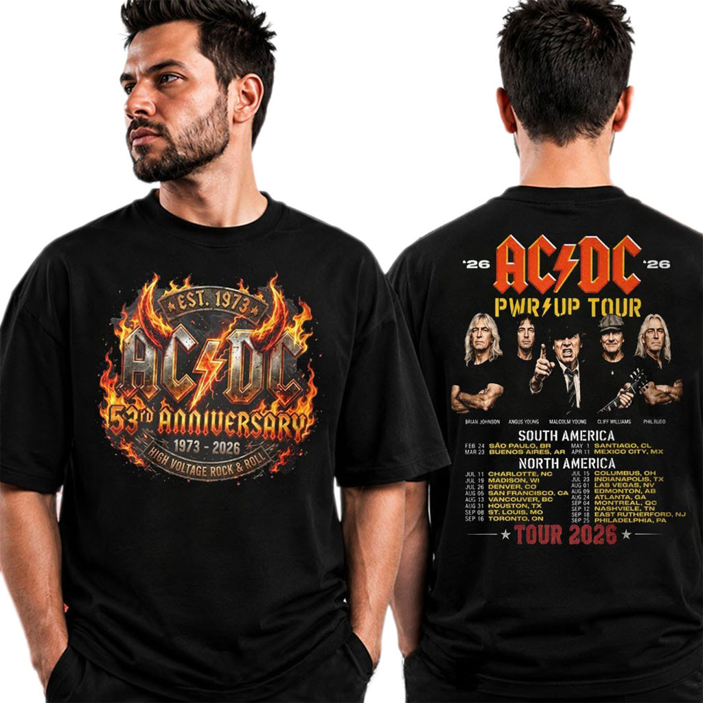 AC DC 53rd Anniversary 1973-2026 High Voltage Rock And Roll World Tour T-Shirt AC DC Band Merch - Kdjoy AC DC 53rd Anniversary 1973-2026 High Voltage Rock And Roll World Tour T-Shirt AC DC Band Merch - Kdjoy